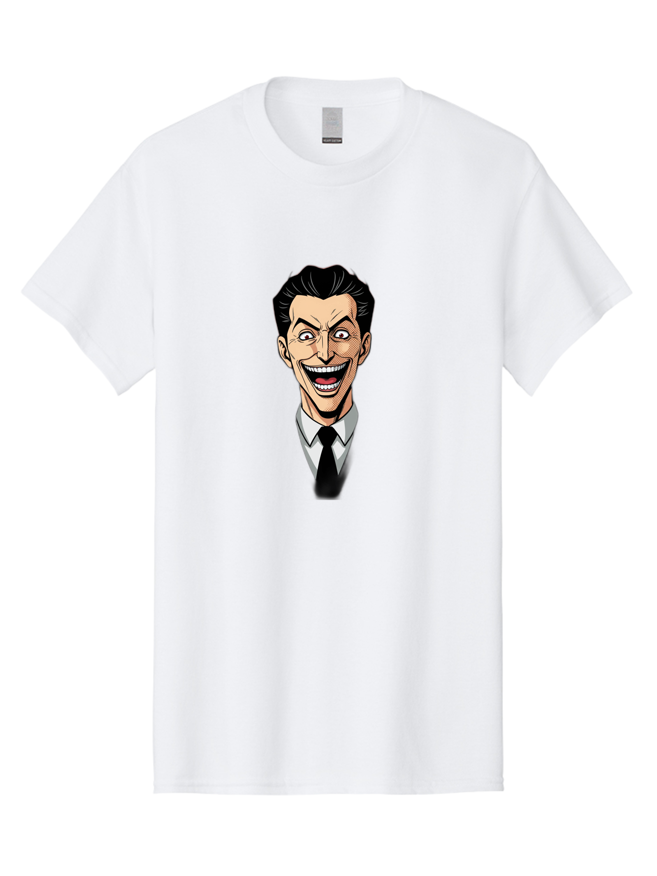 Cartoon-Man Men'S Graphic Tee, 100% Cotton, Comfortable Casual Summer Wear, Machine Washable, Cartoon Man With Wide-Eyed Smile, Comic Style, Pop Art, Black Hair Pompadour, White Shirt And Black Tie, Exaggerated Facial Expression, Bab718