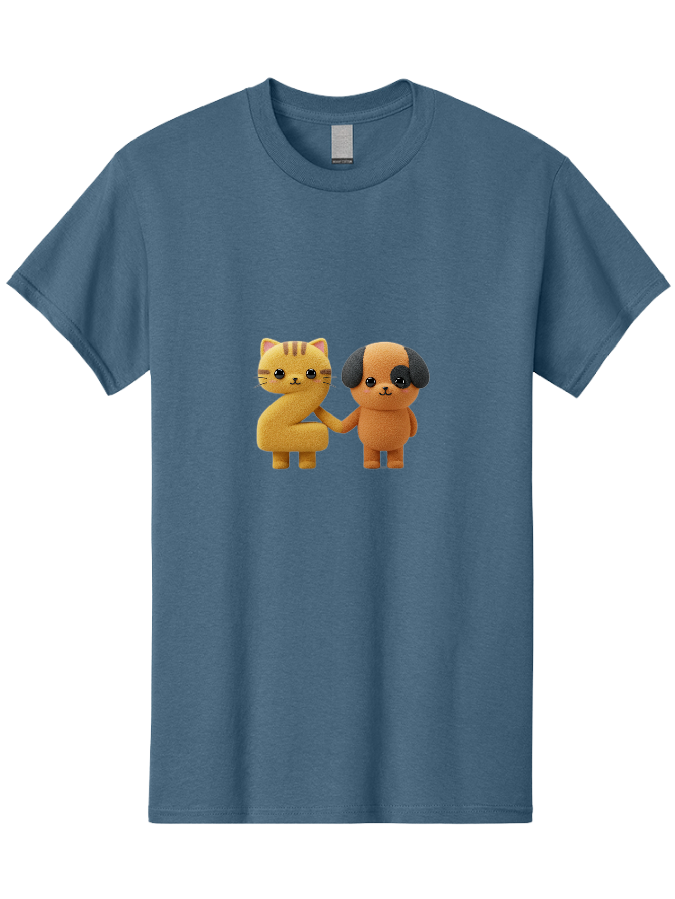 Cat-And-Dog Men'S Graphic Tee, 100% Cotton, Comfortable Casual Summer Wear, Machine Washable, Cartoon Cat, Dog, Holding Hands, Friendship, Cute Animals, Adorable Characters, Kawaii, Cartoon Style, Animal Friends, Funny Pets Bab721