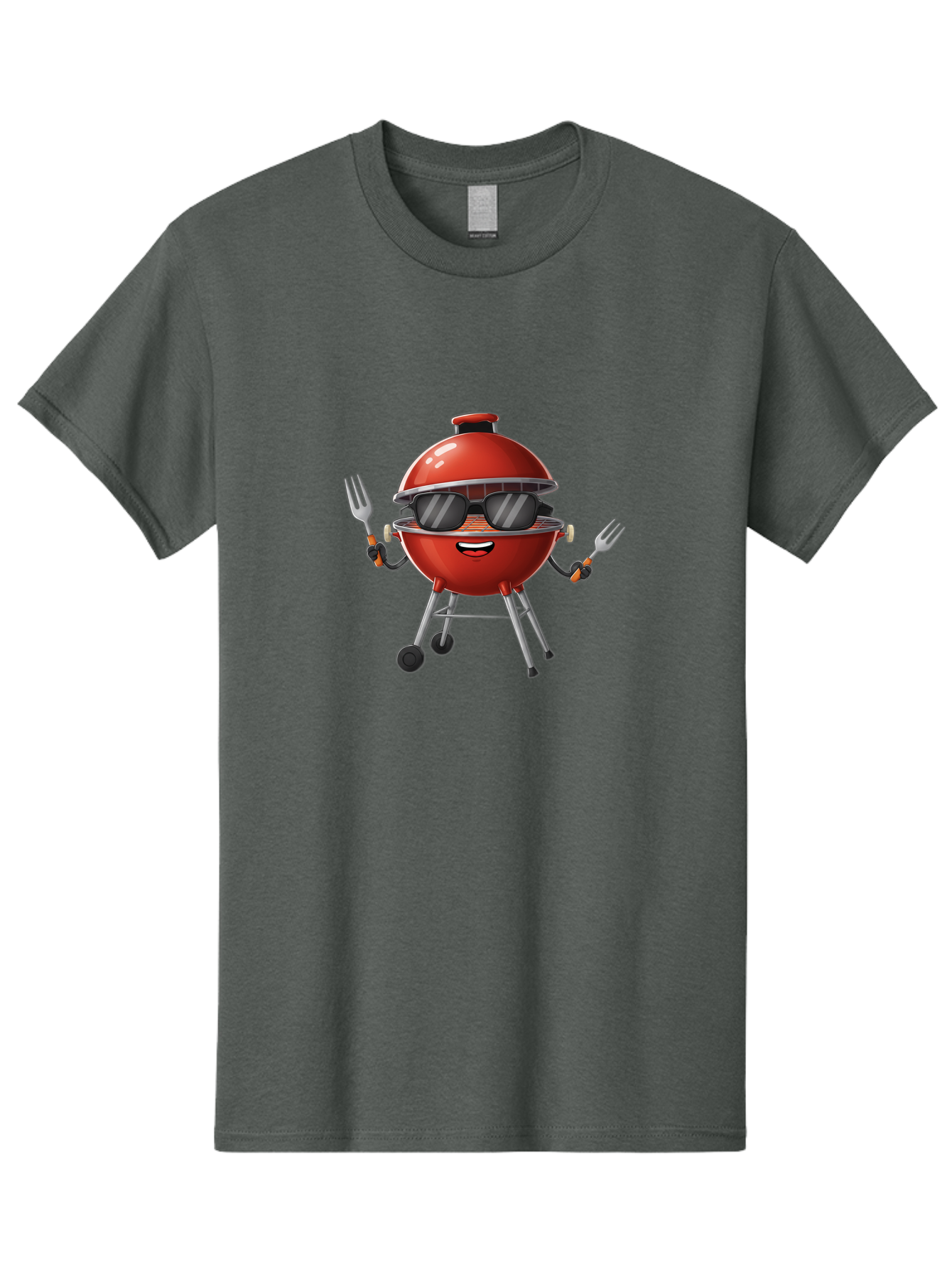 Charcoal-Grill Men'S Graphic Tee, 100% Cotton, Comfortable Casual Summer Wear, Machine Washable, Charcoal Bbq Grill, Barbecue, Grill, Sunglasses, Fork, Cartoon Character, Friendly Face, Summer Fun, Outdoor Cooking, Bbq Accessories Bab726