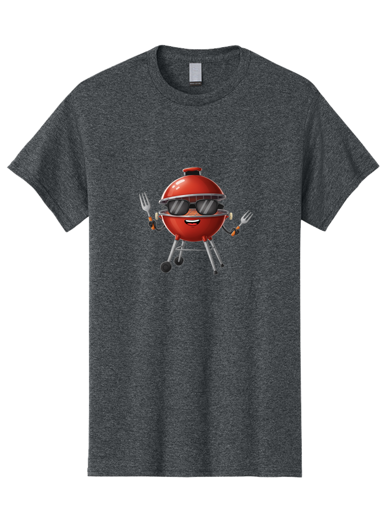 Charcoal-Grill Men'S Graphic Tee, 100% Cotton, Comfortable Casual Summer Wear, Machine Washable, Charcoal Bbq Grill, Barbecue, Grill, Sunglasses, Fork, Cartoon Character, Friendly Face, Summer Fun, Outdoor Cooking, Bbq Accessories Bab726