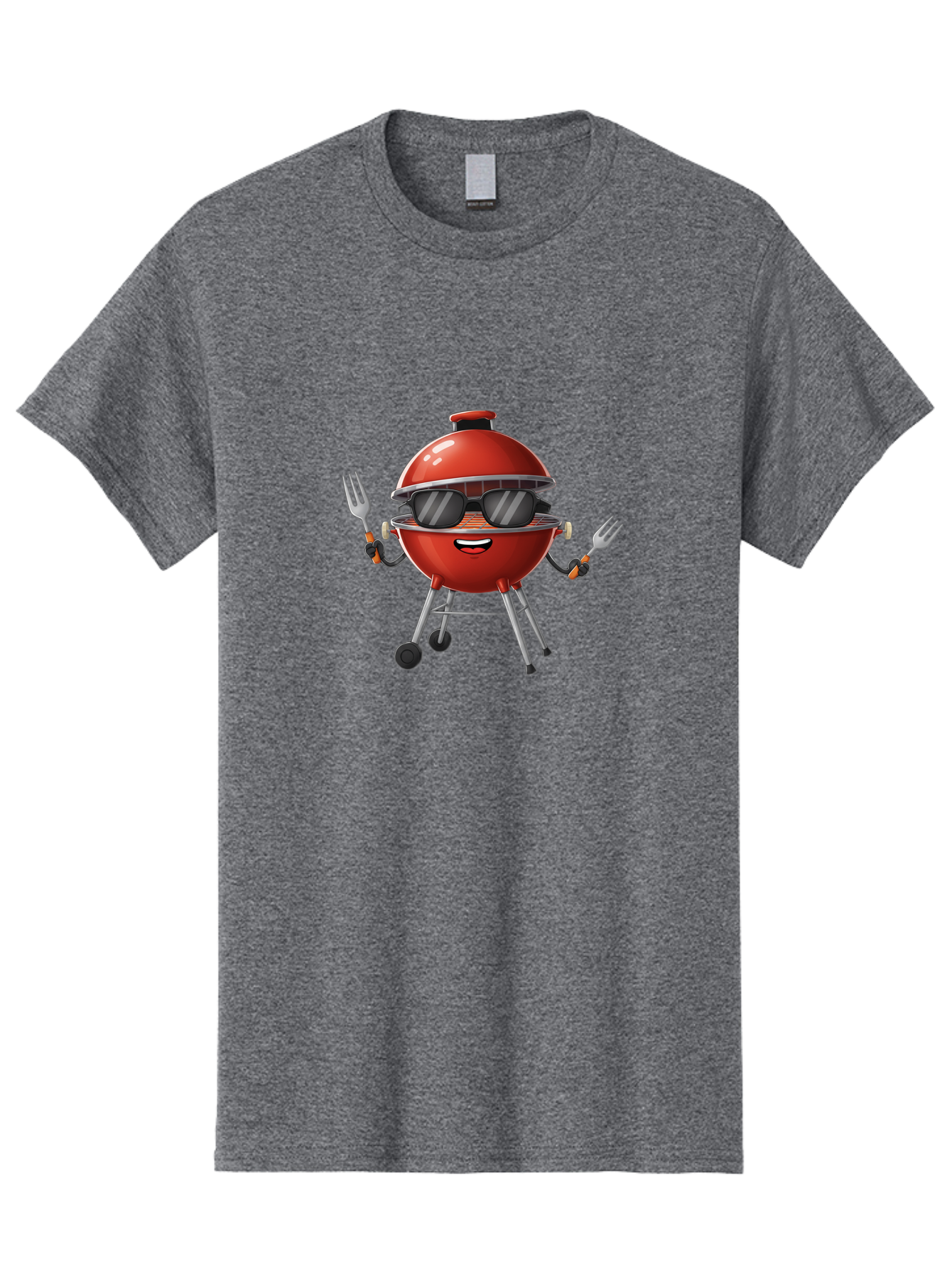 Charcoal-Grill Men'S Graphic Tee, 100% Cotton, Comfortable Casual Summer Wear, Machine Washable, Charcoal Bbq Grill, Barbecue, Grill, Sunglasses, Fork, Cartoon Character, Friendly Face, Summer Fun, Outdoor Cooking, Bbq Accessories Bab726