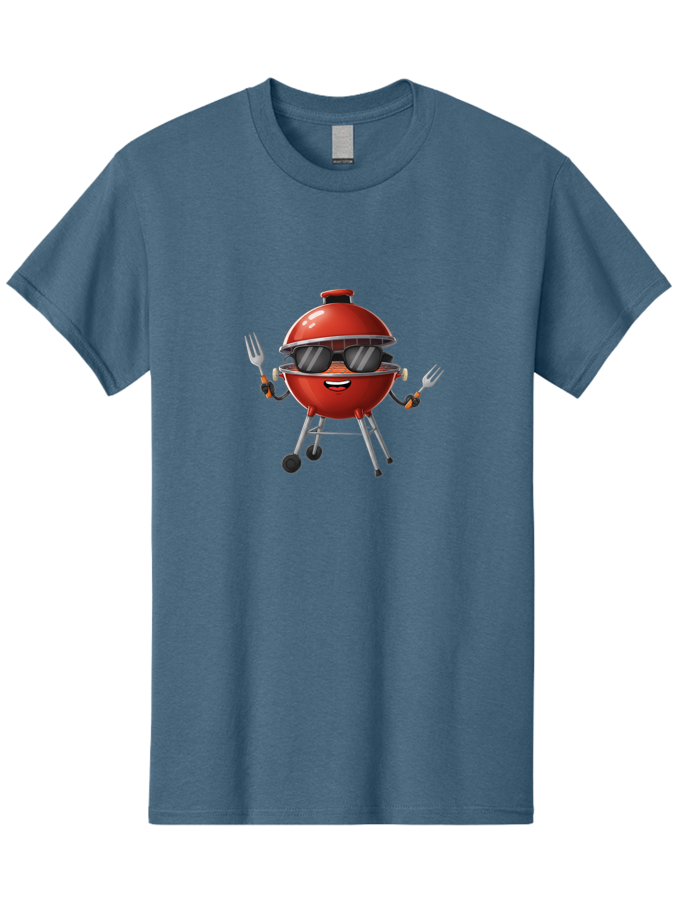Charcoal-Grill Men'S Graphic Tee, 100% Cotton, Comfortable Casual Summer Wear, Machine Washable, Charcoal Bbq Grill, Barbecue, Grill, Sunglasses, Fork, Cartoon Character, Friendly Face, Summer Fun, Outdoor Cooking, Bbq Accessories Bab726