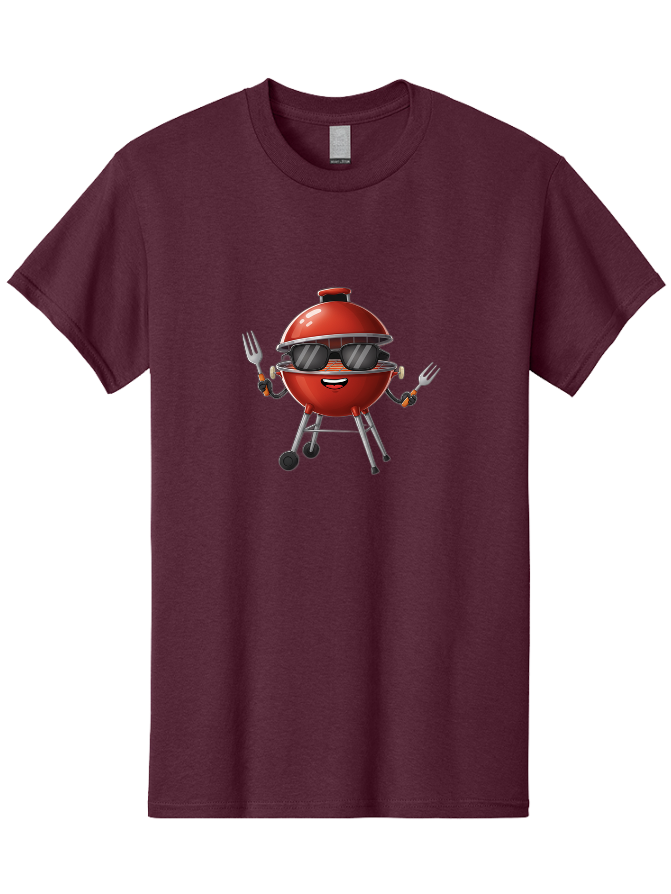 Charcoal-Grill Men'S Graphic Tee, 100% Cotton, Comfortable Casual Summer Wear, Machine Washable, Charcoal Bbq Grill, Barbecue, Grill, Sunglasses, Fork, Cartoon Character, Friendly Face, Summer Fun, Outdoor Cooking, Bbq Accessories Bab726