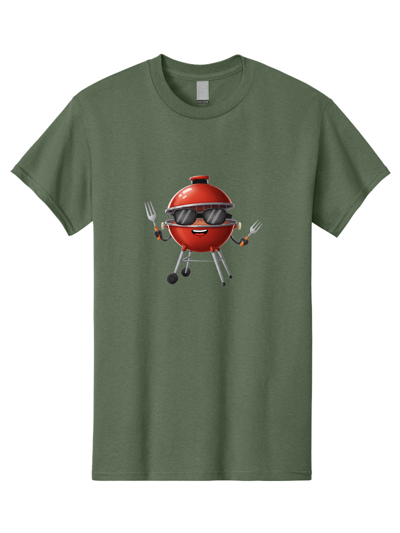 Charcoal-Grill Men'S Graphic Tee, 100% Cotton, Comfortable Casual Summer Wear, Machine Washable, Charcoal Bbq Grill, Barbecue, Grill, Sunglasses, Fork, Cartoon Character, Friendly Face, Summer Fun, Outdoor Cooking, Bbq Accessories Bab726