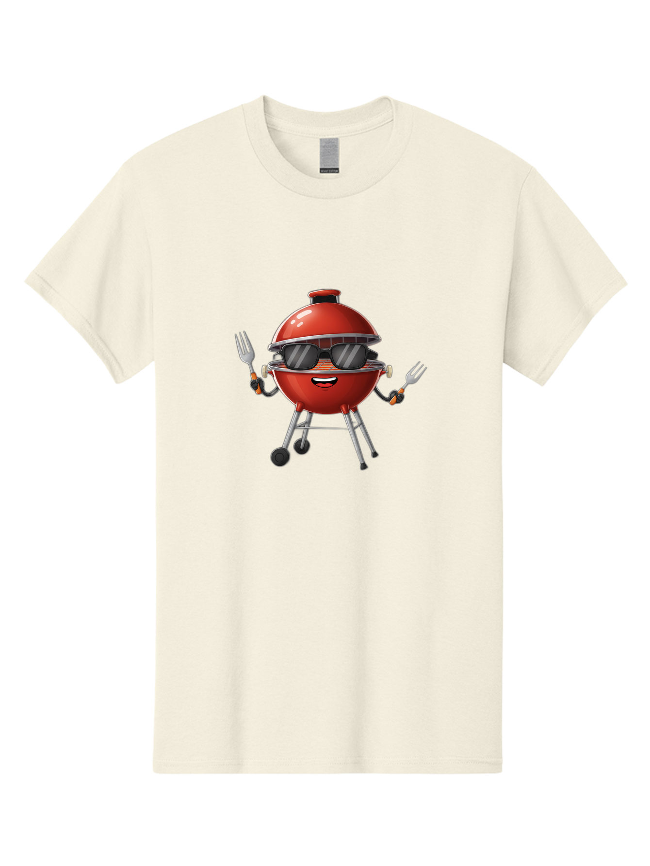Charcoal-Grill Men'S Graphic Tee, 100% Cotton, Comfortable Casual Summer Wear, Machine Washable, Charcoal Bbq Grill, Barbecue, Grill, Sunglasses, Fork, Cartoon Character, Friendly Face, Summer Fun, Outdoor Cooking, Bbq Accessories Bab726