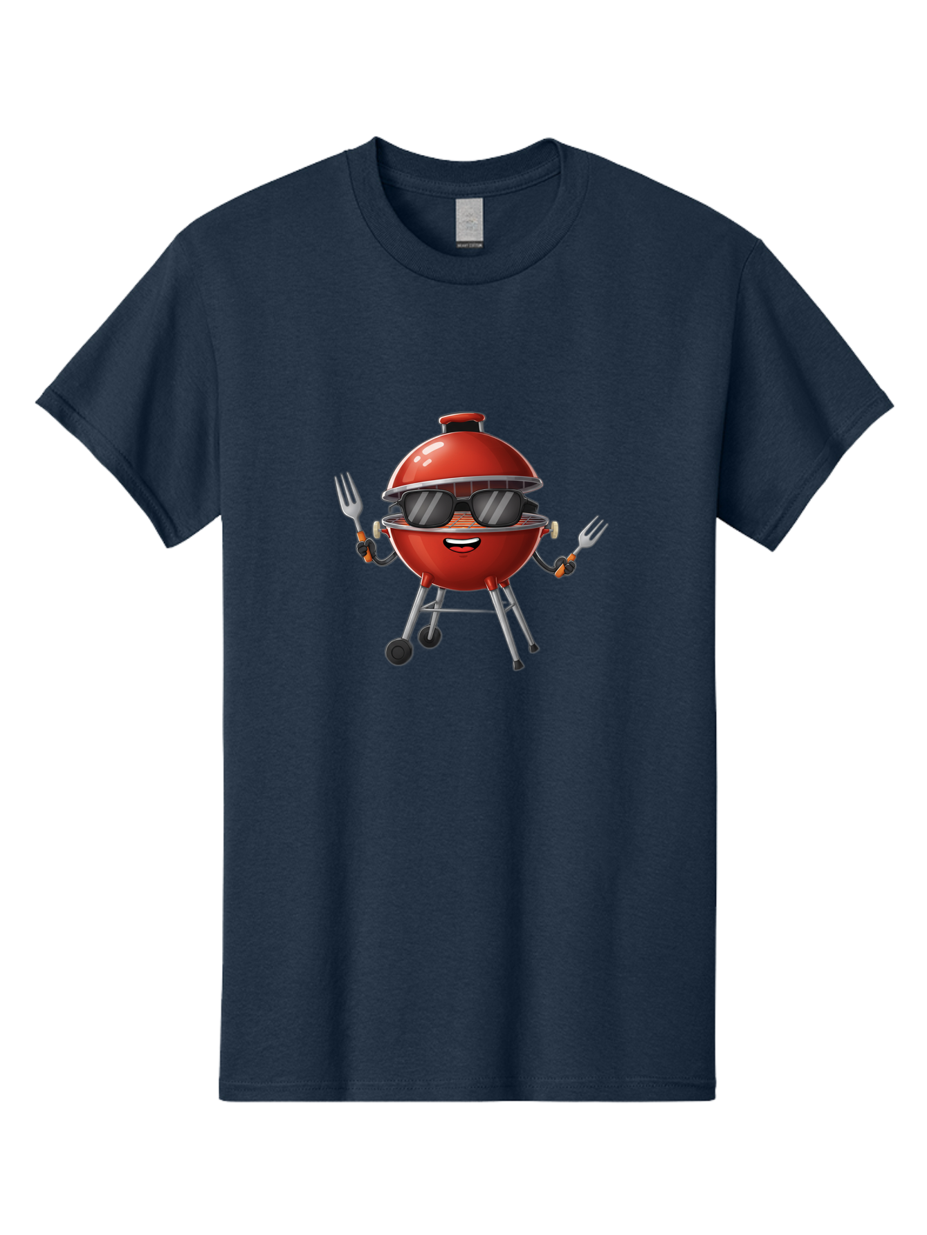 Charcoal-Grill Men'S Graphic Tee, 100% Cotton, Comfortable Casual Summer Wear, Machine Washable, Charcoal Bbq Grill, Barbecue, Grill, Sunglasses, Fork, Cartoon Character, Friendly Face, Summer Fun, Outdoor Cooking, Bbq Accessories Bab726