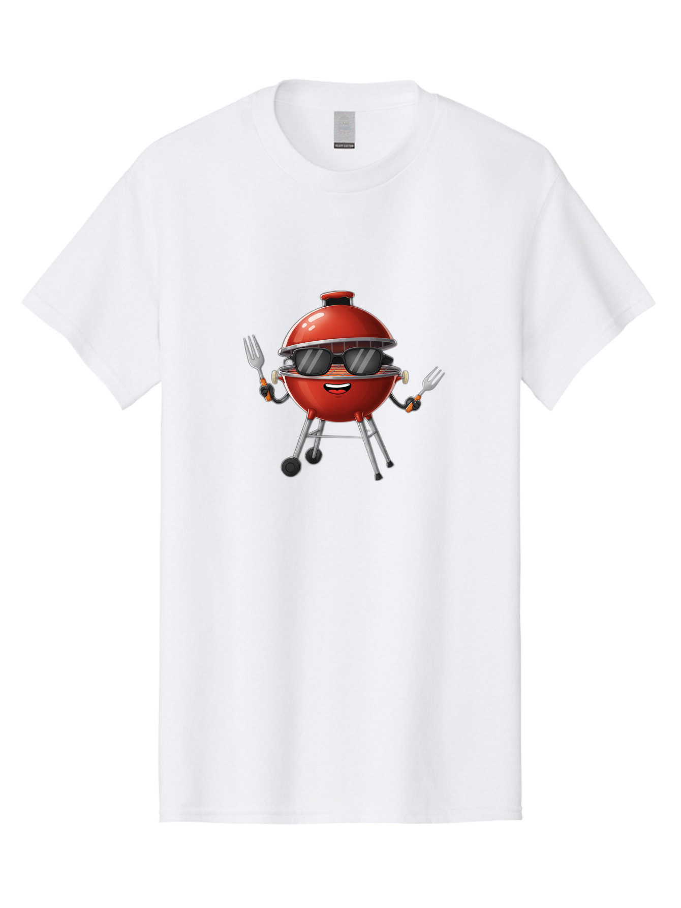 Charcoal-Grill Men'S Graphic Tee, 100% Cotton, Comfortable Casual Summer Wear, Machine Washable, Charcoal Bbq Grill, Barbecue, Grill, Sunglasses, Fork, Cartoon Character, Friendly Face, Summer Fun, Outdoor Cooking, Bbq Accessories Bab726