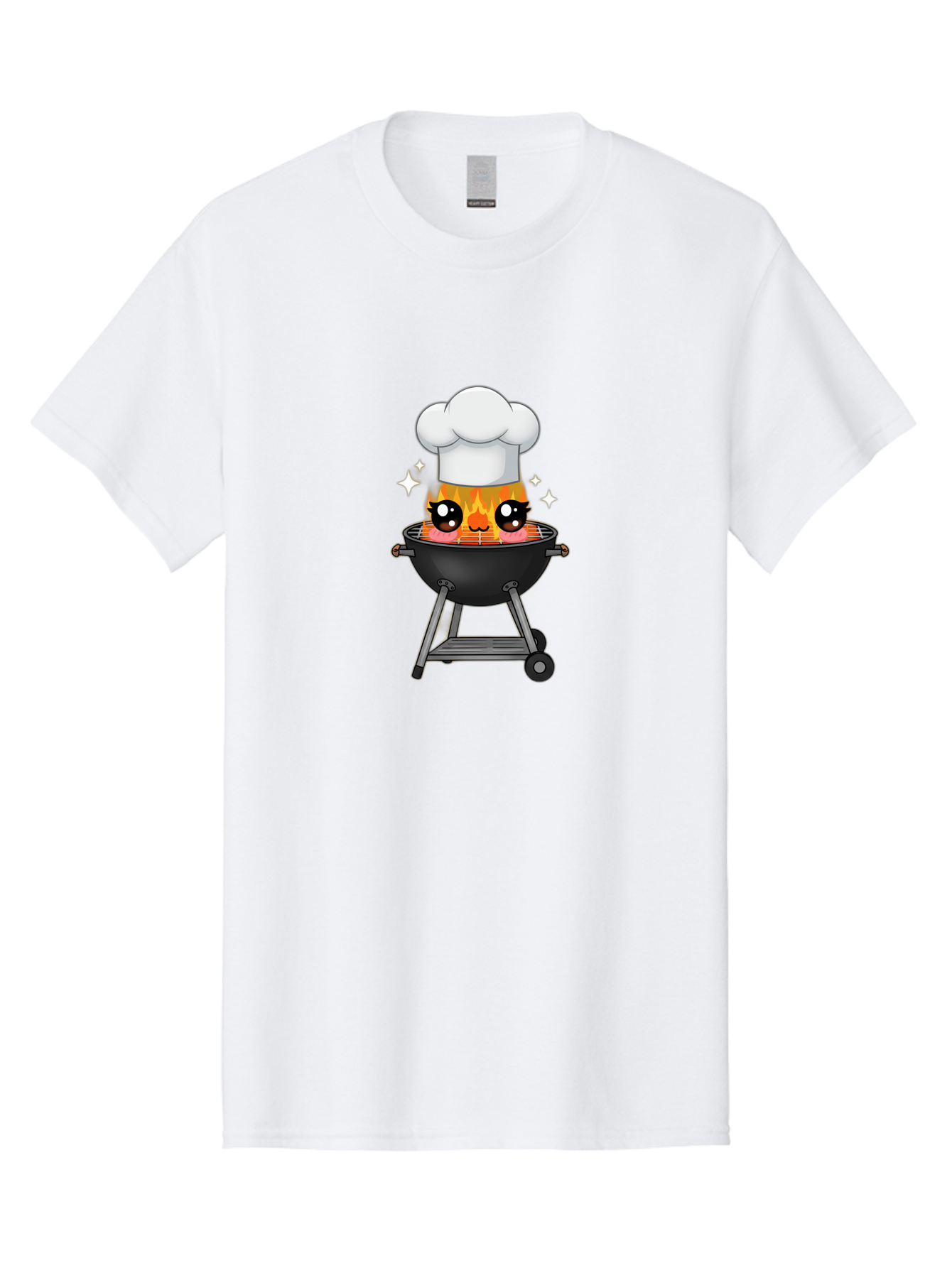 Chef-Hat-Flame-Grill Men'S Graphic Tee, 100% Cotton, Comfortable Casual Summer Wear, Machine Washable, Grill With Flames, Chef Hat, Cartoon Style, Barbecue Cooking, Sizzling Food, Playful Design, Grill Master, Outdoor Cooking, Bab730