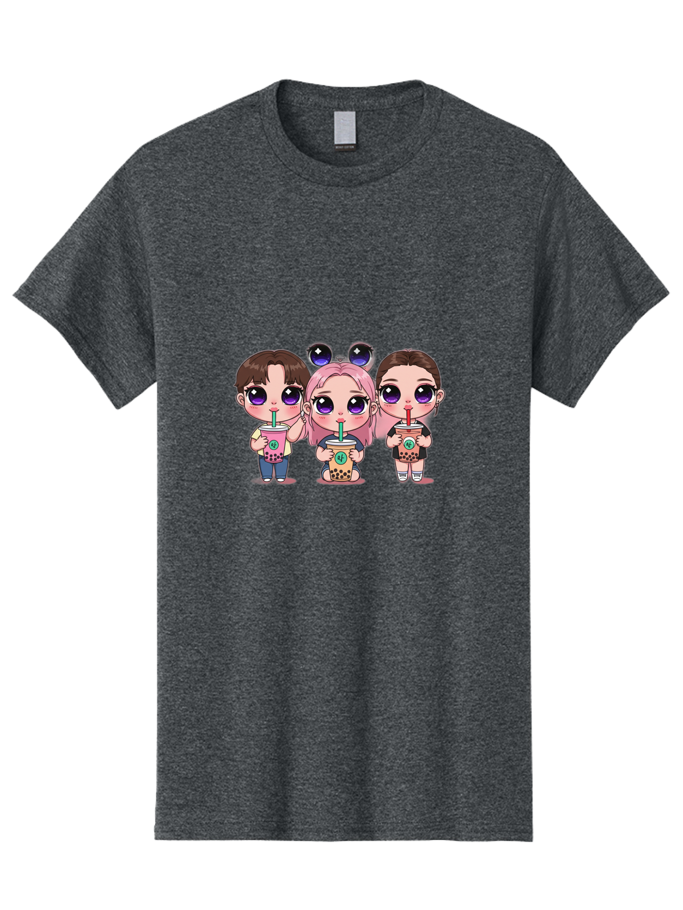 Chibi-Friends Men'S Graphic Tee, 100% Cotton, Comfortable Casual Summer Wear, Machine Washable, Chibi Style, Kawaii Characters, Boba Tea, Bubble Tea Cups, Cartoon Friends, Anime Characters, Cute Accessories, Adorable Illustrations, Bab734