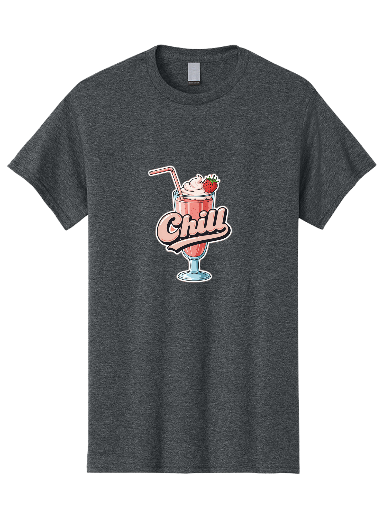 Chill Men'S Graphic Tee, 100% Cotton, Comfortable Casual Summer Wear, Machine Washable, Strawberry Milkshake, Chilled Dessert, Whipped Cream, Pink Straw, Relaxing Beverage, Summertime Treat, Sweet Indulgence, Chill Vibes, Refreshing Drink, Bab736