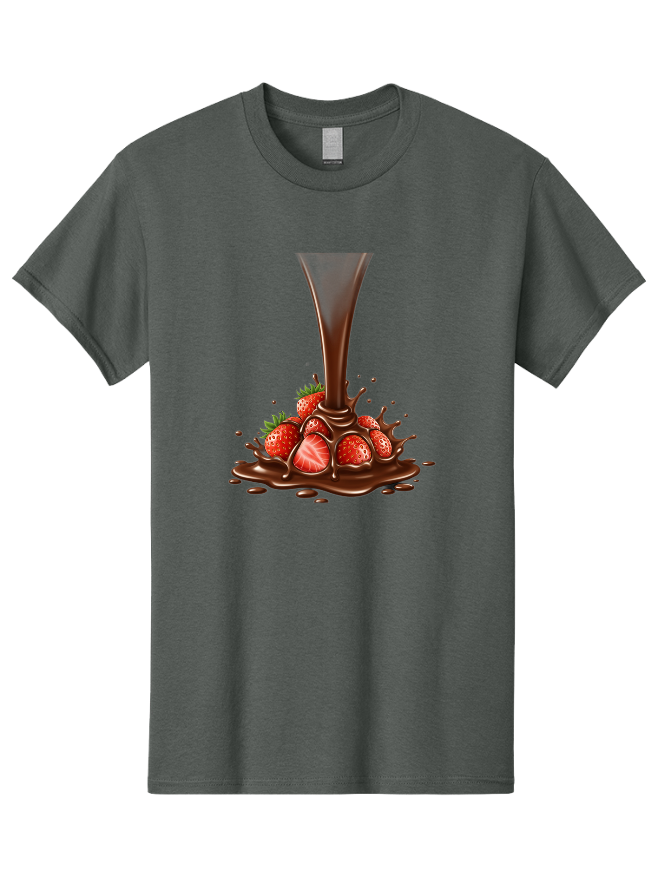 Chocolate-And-Strawberries Men'S Graphic Tee, 100% Cotton, Comfortable Casual Summer Wear, Machine Washable, Chocolate Sauce Pouring, Strawberries, Sweet Treat, Dessert, Indulgent, Chocolate Fondue, Strawberries And Chocolate, Dessert Lover, Bab737