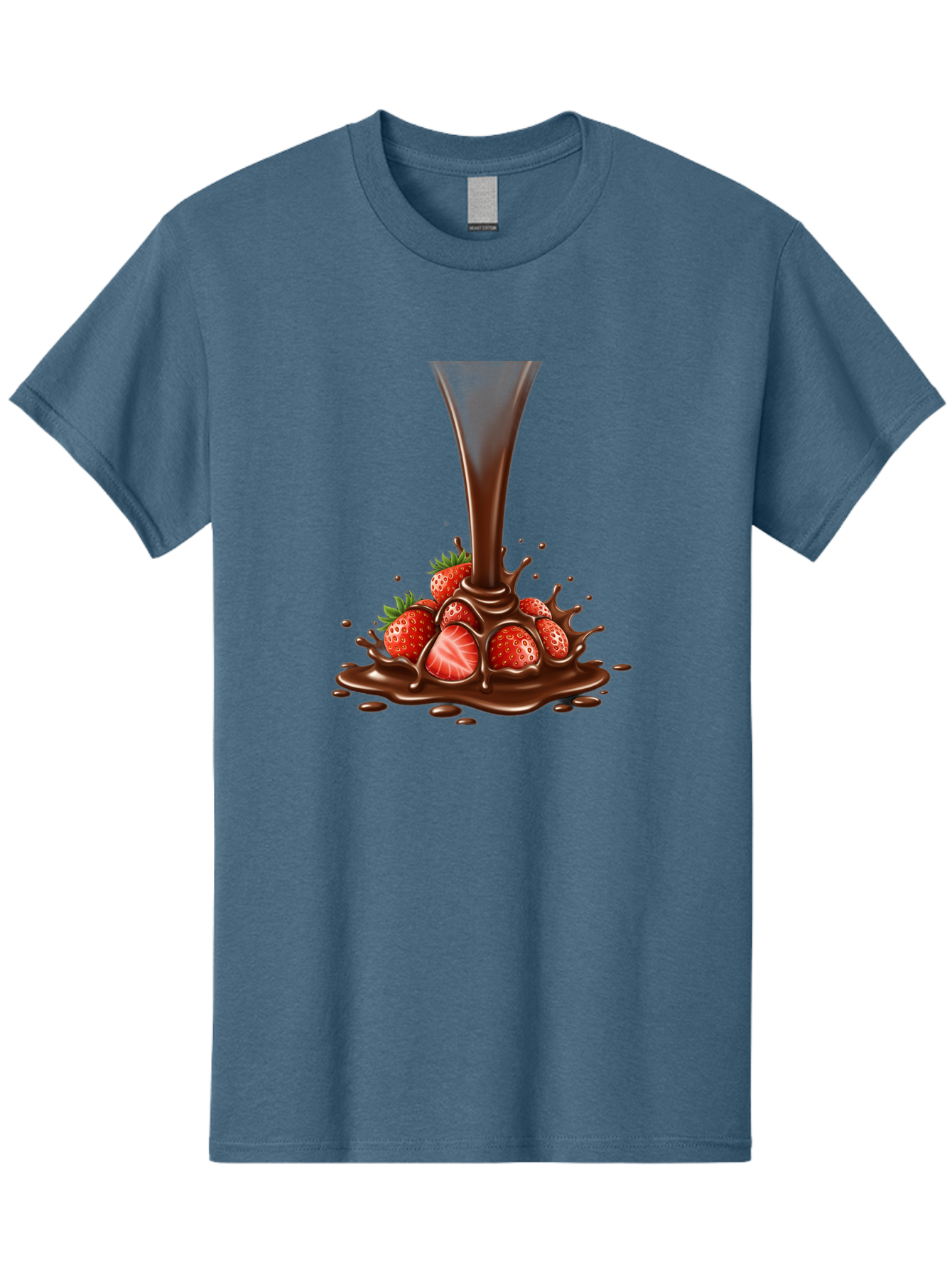 Chocolate-And-Strawberries Men'S Graphic Tee, 100% Cotton, Comfortable Casual Summer Wear, Machine Washable, Chocolate Sauce Pouring, Strawberries, Sweet Treat, Dessert, Indulgent, Chocolate Fondue, Strawberries And Chocolate, Dessert Lover, Bab737