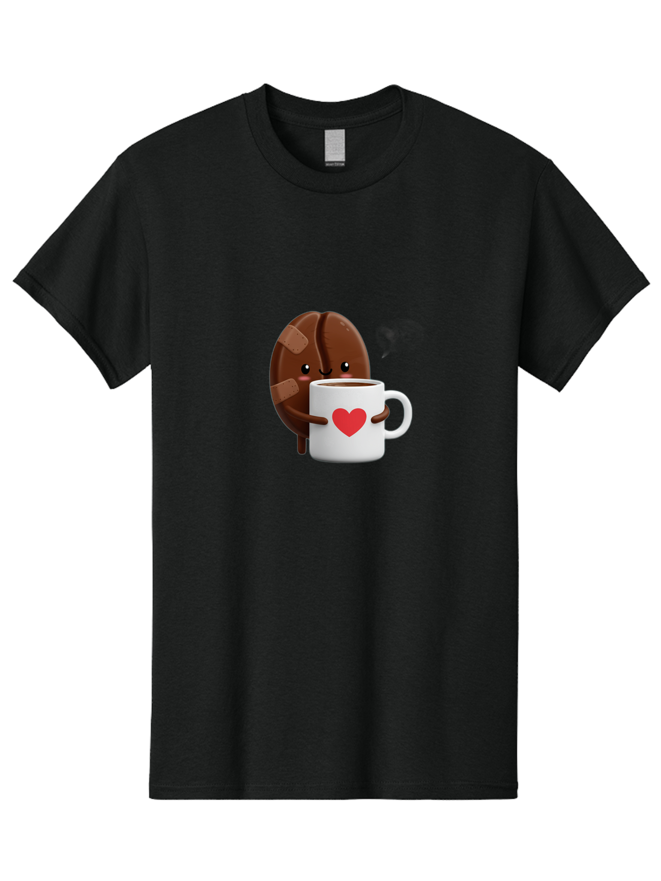 Chocolate-Cookie-Hugging-Coffee-Mug-1 Men'S Graphic Tee, 100% Cotton, Comfortable Casual Summer Wear, Machine Washable, Chocolate Cookie, Cartoon Cookie, Coffee Mug, Heart Design, Cute Illustration, Coffee Break, Bandaged Cookie, Happy Face, Bab738