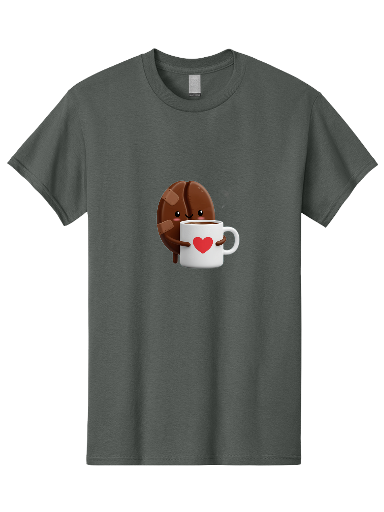 Chocolate-Cookie-Hugging-Coffee-Mug-1 Men'S Graphic Tee, 100% Cotton, Comfortable Casual Summer Wear, Machine Washable, Chocolate Cookie, Cartoon Cookie, Coffee Mug, Heart Design, Cute Illustration, Coffee Break, Bandaged Cookie, Happy Face, Bab738