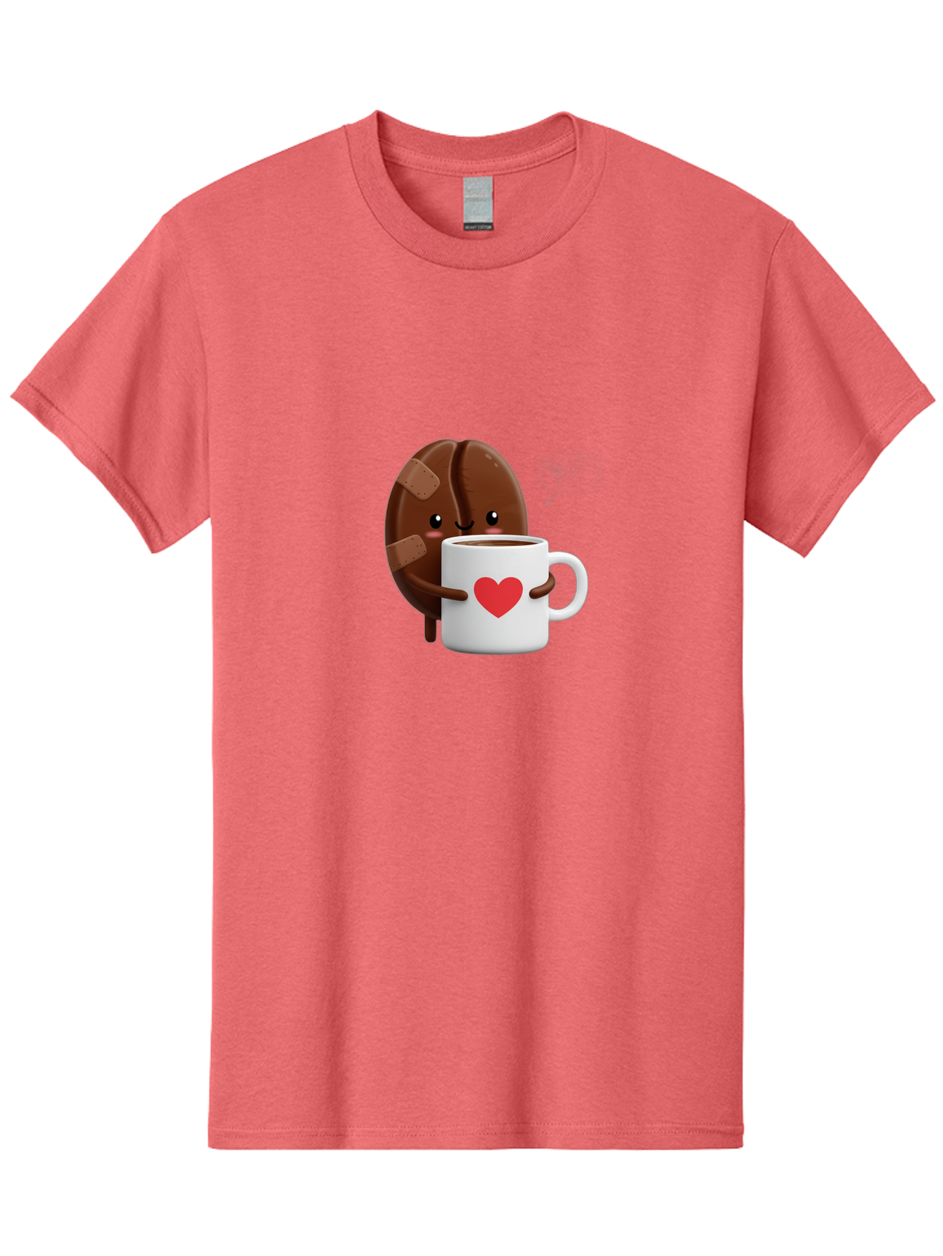 Chocolate-Cookie-Hugging-Coffee-Mug-1 Men'S Graphic Tee, 100% Cotton, Comfortable Casual Summer Wear, Machine Washable, Chocolate Cookie, Cartoon Cookie, Coffee Mug, Heart Design, Cute Illustration, Coffee Break, Bandaged Cookie, Happy Face, Bab738