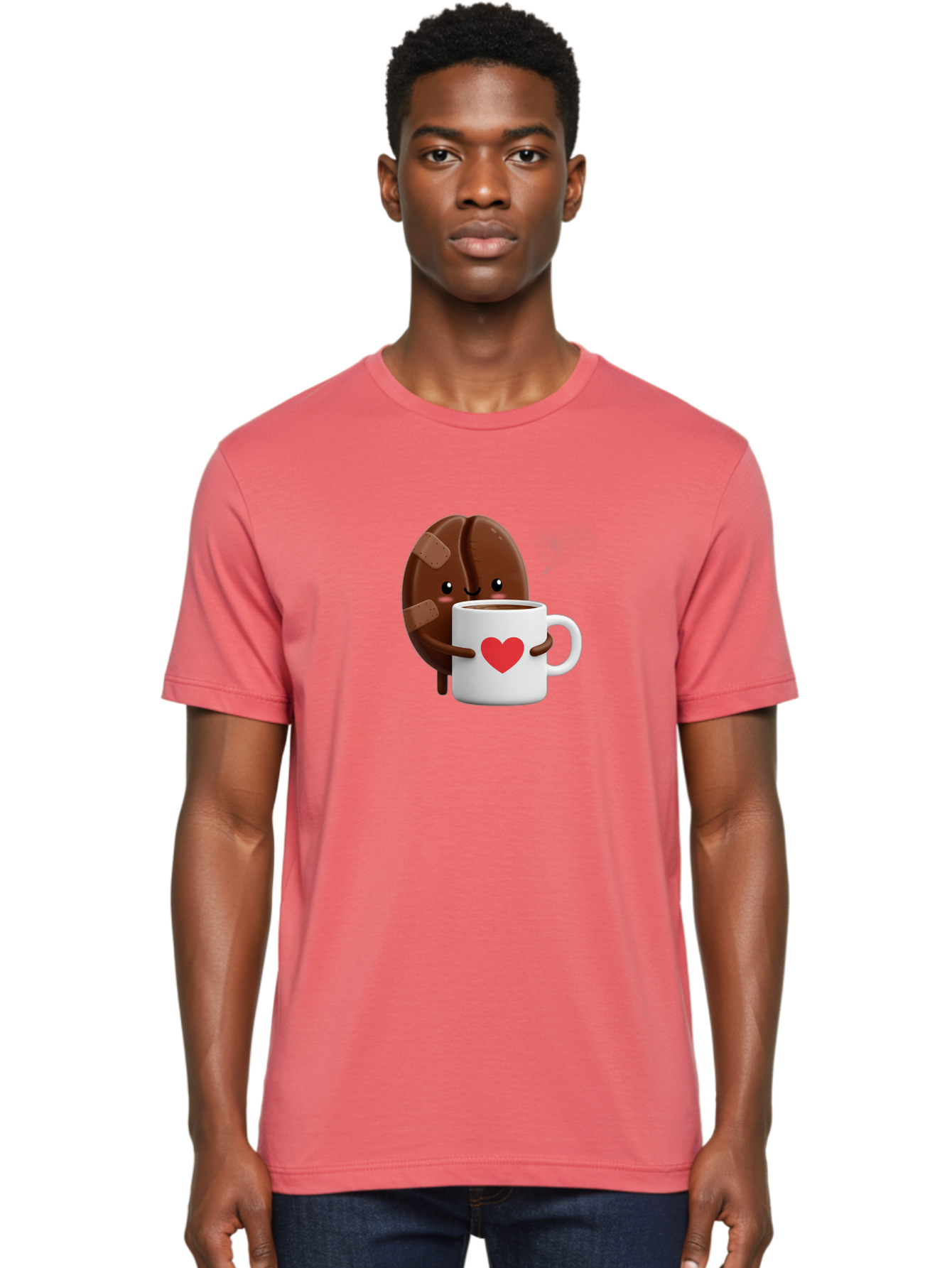 Chocolate-Cookie-Hugging-Coffee-Mug-1 Men'S Graphic Tee, 100% Cotton, Comfortable Casual Summer Wear, Machine Washable, Chocolate Cookie, Cartoon Cookie, Coffee Mug, Heart Design, Cute Illustration, Coffee Break, Bandaged Cookie, Happy Face, Bab738