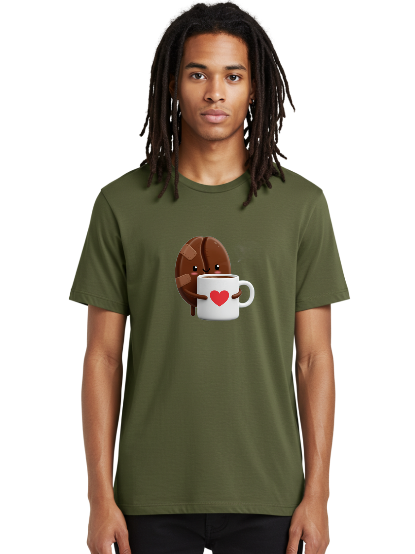 Chocolate-Cookie-Hugging-Coffee-Mug-1 Men'S Graphic Tee, 100% Cotton, Comfortable Casual Summer Wear, Machine Washable, Chocolate Cookie, Cartoon Cookie, Coffee Mug, Heart Design, Cute Illustration, Coffee Break, Bandaged Cookie, Happy Face, Bab738