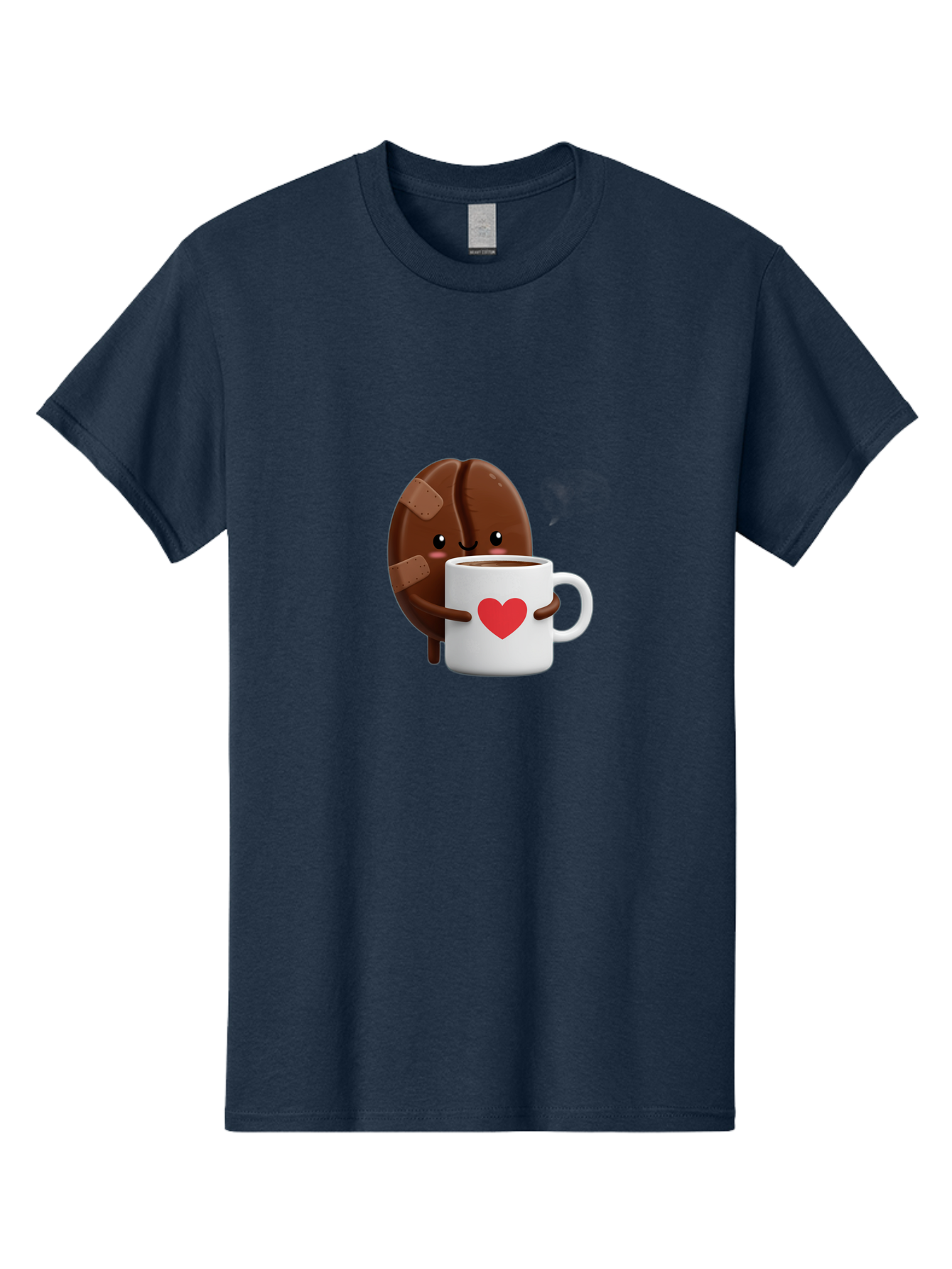 Chocolate-Cookie-Hugging-Coffee-Mug-1 Men'S Graphic Tee, 100% Cotton, Comfortable Casual Summer Wear, Machine Washable, Chocolate Cookie, Cartoon Cookie, Coffee Mug, Heart Design, Cute Illustration, Coffee Break, Bandaged Cookie, Happy Face, Bab738