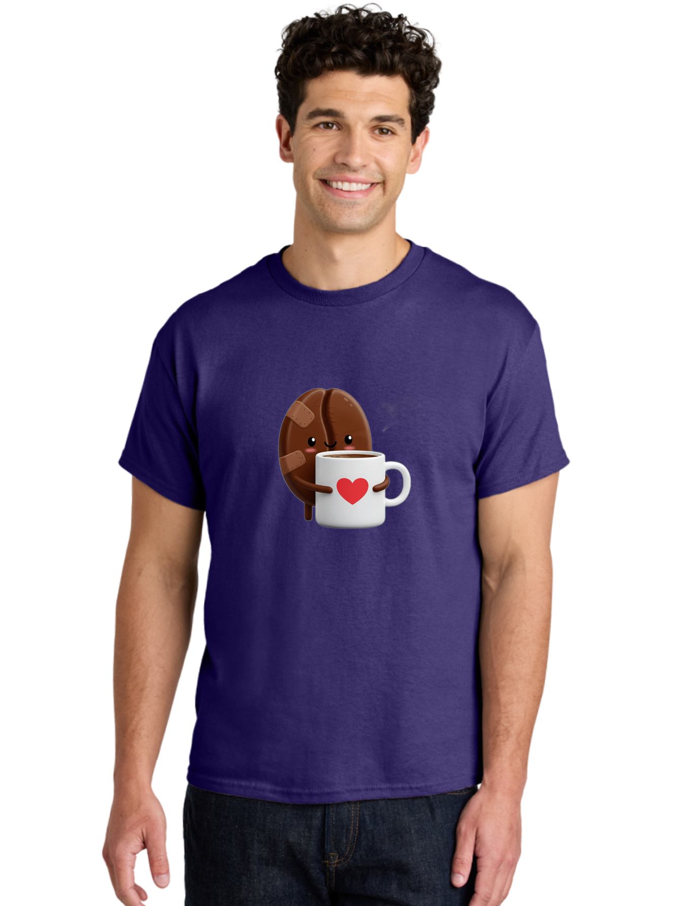 Chocolate-Cookie-Hugging-Coffee-Mug-1 Men'S Graphic Tee, 100% Cotton, Comfortable Casual Summer Wear, Machine Washable, Chocolate Cookie, Cartoon Cookie, Coffee Mug, Heart Design, Cute Illustration, Coffee Break, Bandaged Cookie, Happy Face, Bab738