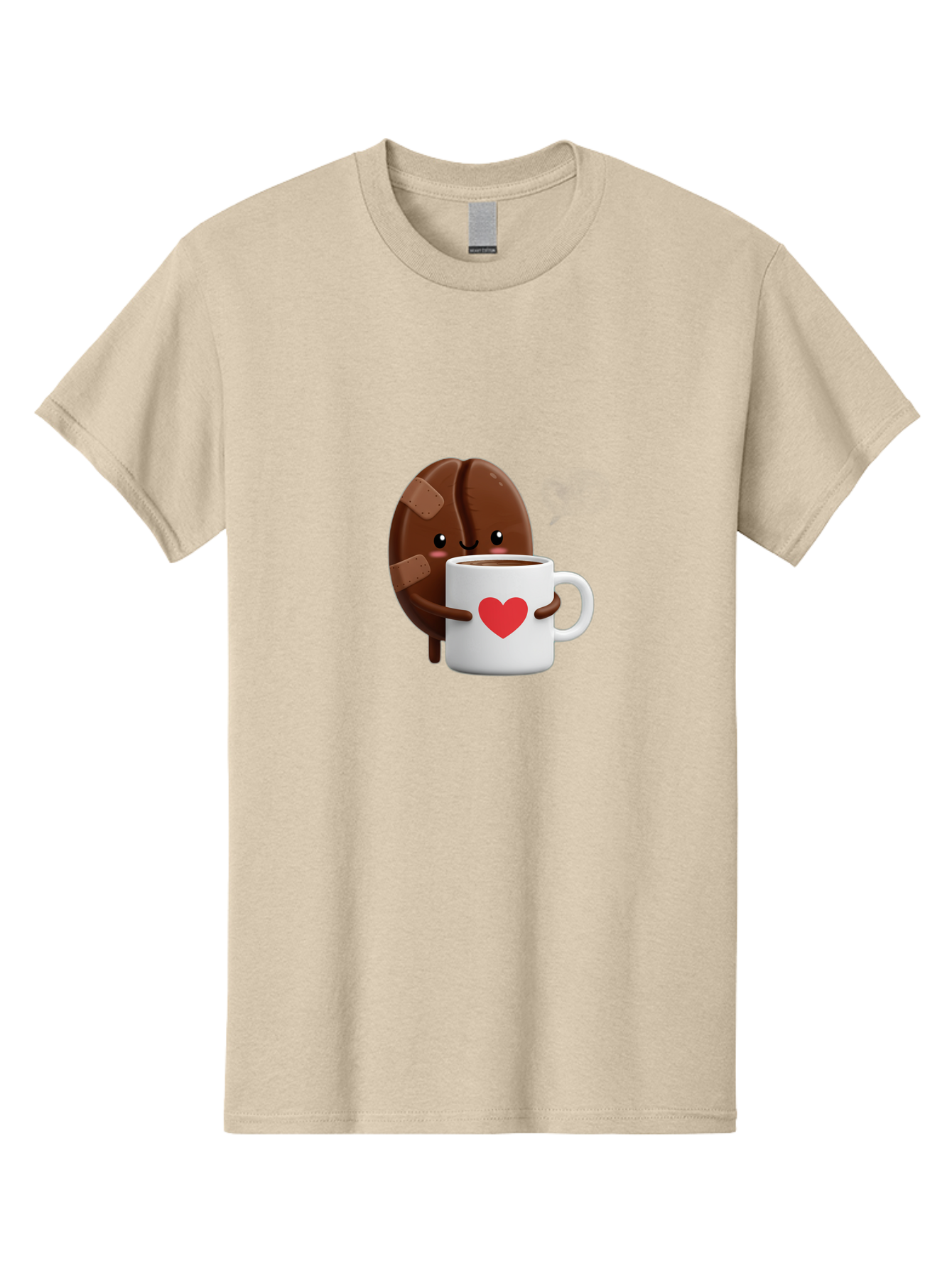 Chocolate-Cookie-Hugging-Coffee-Mug-1 Men'S Graphic Tee, 100% Cotton, Comfortable Casual Summer Wear, Machine Washable, Chocolate Cookie, Cartoon Cookie, Coffee Mug, Heart Design, Cute Illustration, Coffee Break, Bandaged Cookie, Happy Face, Bab738