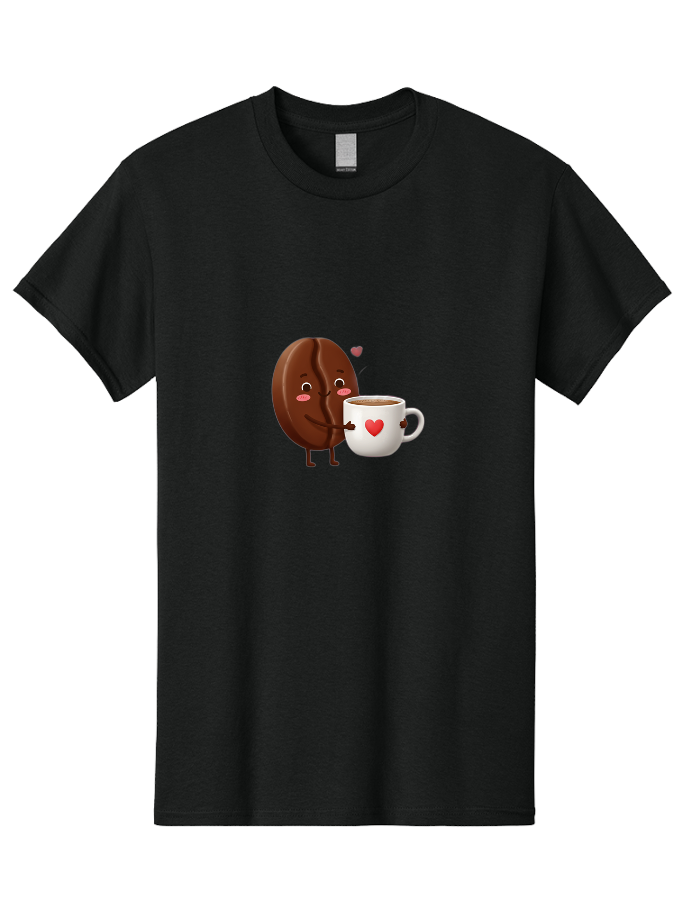 Chocolate-Cookie-Hugging-Coffee-Mug Men'S Graphic Tee, 100% Cotton, Comfortable Casual Summer Wear, Machine Washable, Chocolate Cookie, Cute Character, Coffee Mug, Heart Design, Adorable Scene, Sweet Treats, Cartoon Characters, Bab739