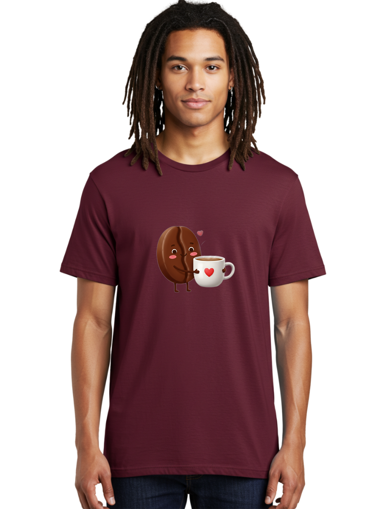 Chocolate-Cookie-Hugging-Coffee-Mug Men'S Graphic Tee, 100% Cotton, Comfortable Casual Summer Wear, Machine Washable, Chocolate Cookie, Cute Character, Coffee Mug, Heart Design, Adorable Scene, Sweet Treats, Cartoon Characters, Bab739