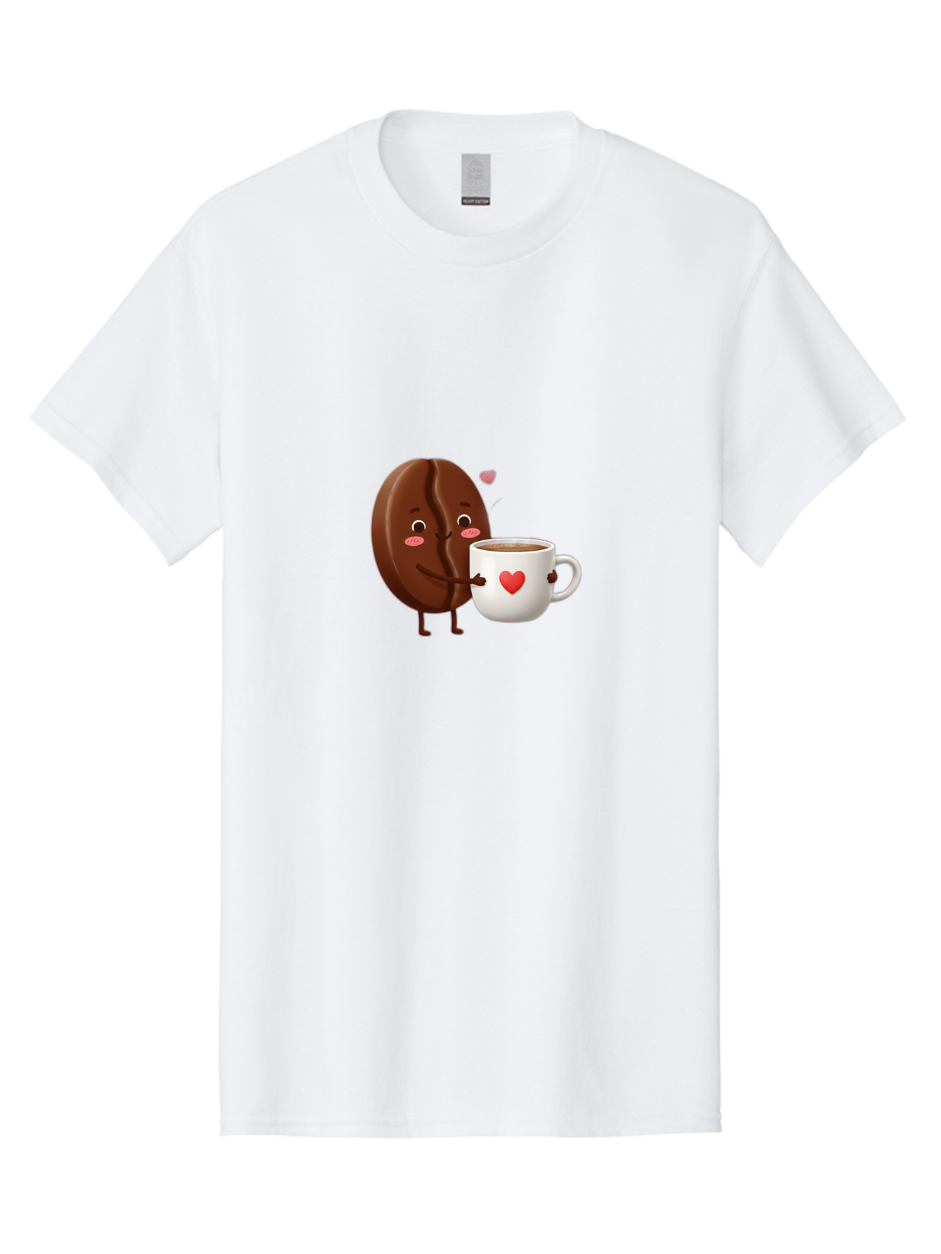 Chocolate-Cookie-Hugging-Coffee-Mug Men'S Graphic Tee, 100% Cotton, Comfortable Casual Summer Wear, Machine Washable, Chocolate Cookie, Cute Character, Coffee Mug, Heart Design, Adorable Scene, Sweet Treats, Cartoon Characters, Bab739