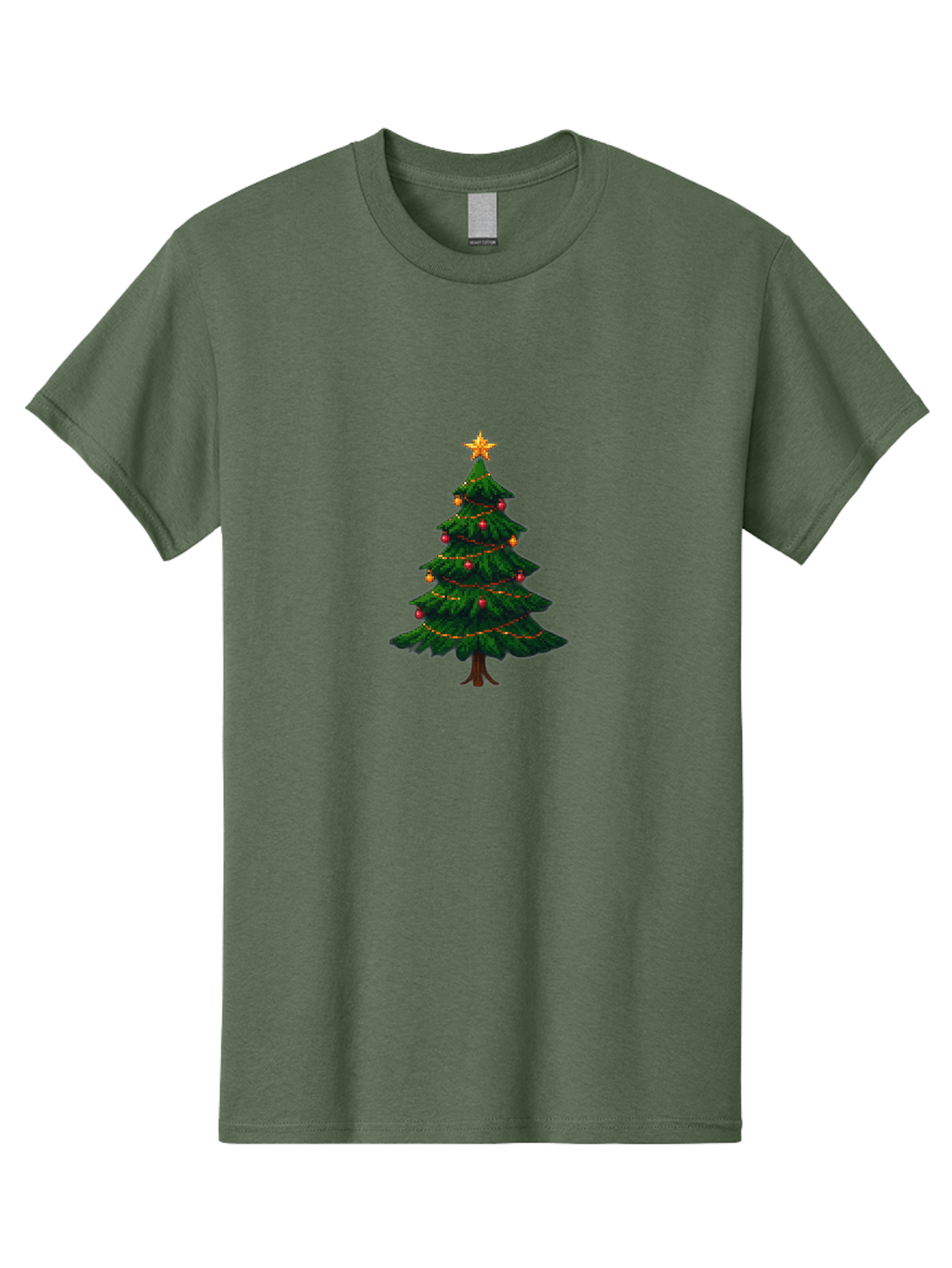 Christmas-Tree-1 Men'S Graphic Tee, 100% Cotton, Comfortable Casual Summer Wear, Machine Washable, Christmas Tree Illustration, Decorated Tree, Festive Decorations, Red And Gold Ornaments, String Lights, Golden Star, Holiday Season, Bab749