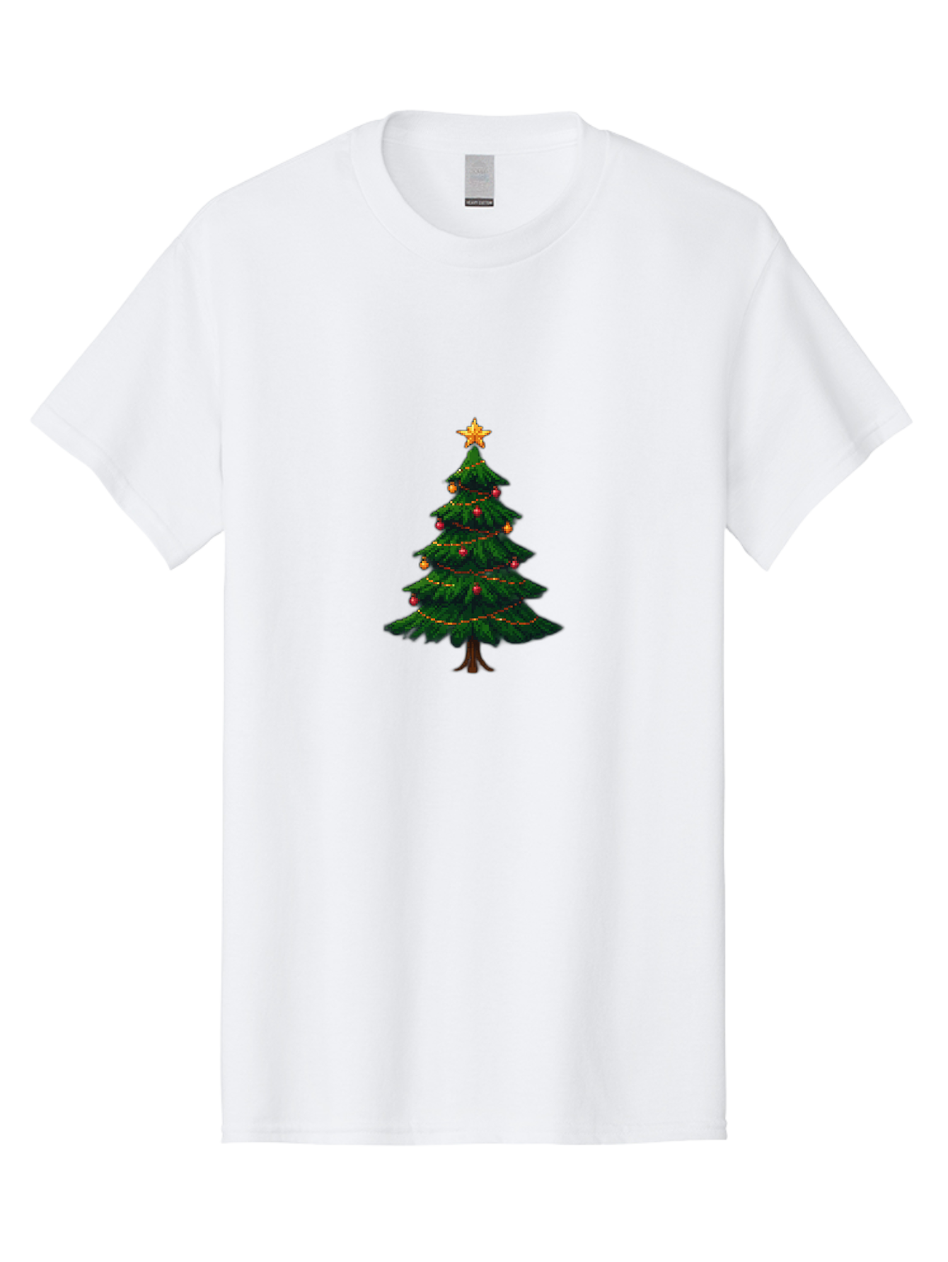 Christmas-Tree-1 Men'S Graphic Tee, 100% Cotton, Comfortable Casual Summer Wear, Machine Washable, Christmas Tree Illustration, Decorated Tree, Festive Decorations, Red And Gold Ornaments, String Lights, Golden Star, Holiday Season, Bab749