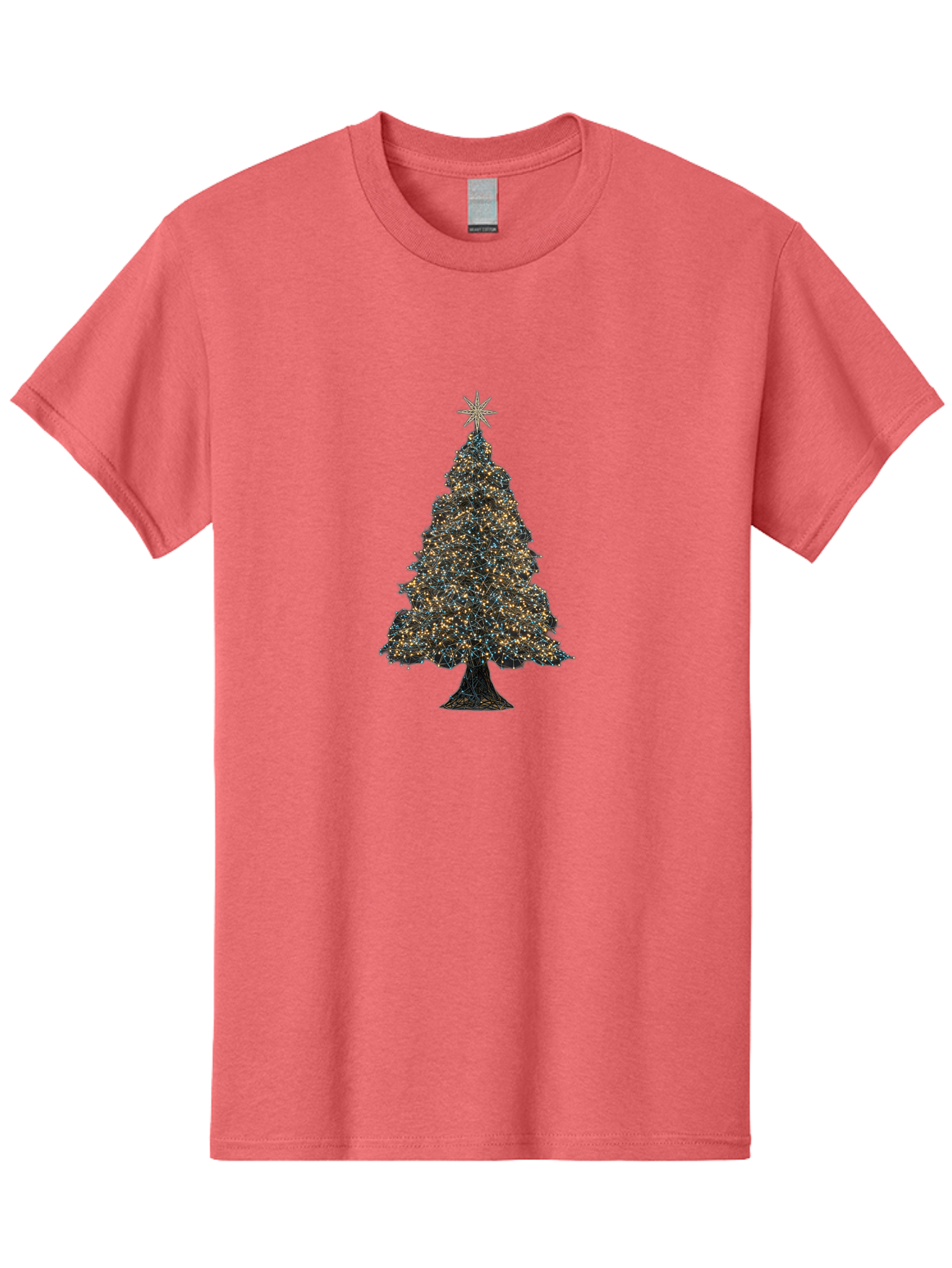 Christmas-Tree-2 Men'S Graphic Tee, 100% Cotton, Comfortable Casual Summer Wear, Machine Washable, Christmas Tree With Lights, Festive Decorations, Holiday Season, Twinkling Lights, Star On Top, Winter Wonderland, Merry Christmas, Bab750