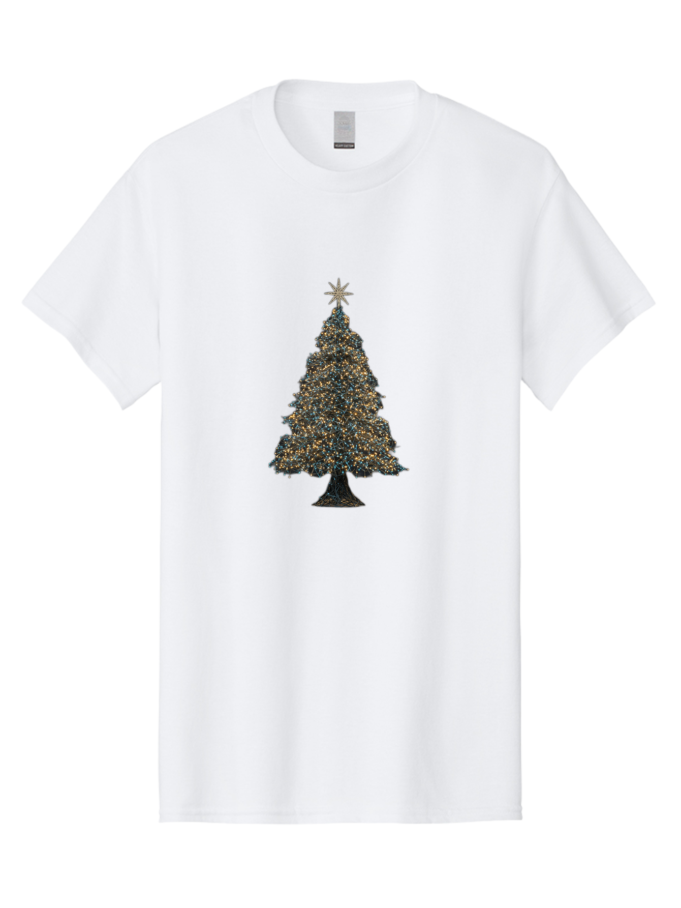 Christmas-Tree-2 Men'S Graphic Tee, 100% Cotton, Comfortable Casual Summer Wear, Machine Washable, Christmas Tree With Lights, Festive Decorations, Holiday Season, Twinkling Lights, Star On Top, Winter Wonderland, Merry Christmas, Bab750