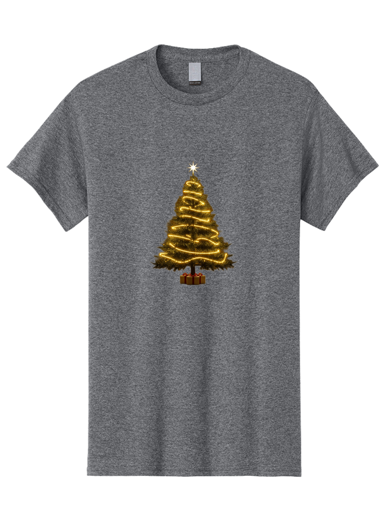 Christmas-Tree-3 Men'S Graphic Tee, 100% Cotton, Comfortable Casual Summer Wear, Machine Washable, Christmas Tree Decoration, Festive Holiday Lights, Glowing String Lights, Star Topper, Winter Season, Holiday Cheer, Christmas Decoration, Bab751