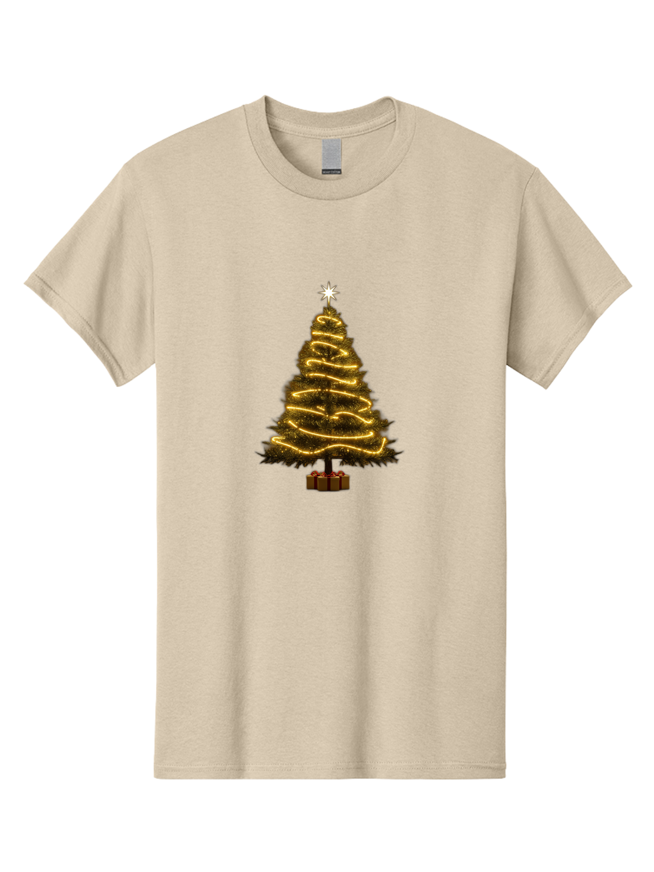 Christmas-Tree-3 Men'S Graphic Tee, 100% Cotton, Comfortable Casual Summer Wear, Machine Washable, Christmas Tree Decoration, Festive Holiday Lights, Glowing String Lights, Star Topper, Winter Season, Holiday Cheer, Christmas Decoration, Bab751