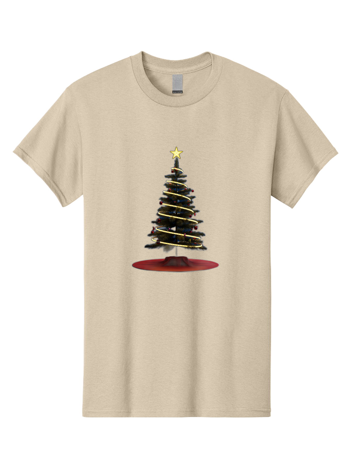Christmas-Tree Men'S Graphic Tee, 100% Cotton, Comfortable Casual Summer Wear, Machine Washable, Christmas Tree Decoration, Holiday Season, Festive Atmosphere, Spiral Gold Ribbon, Star Topper, Christmas Tree Lights, Winter Wonderland, Bab753