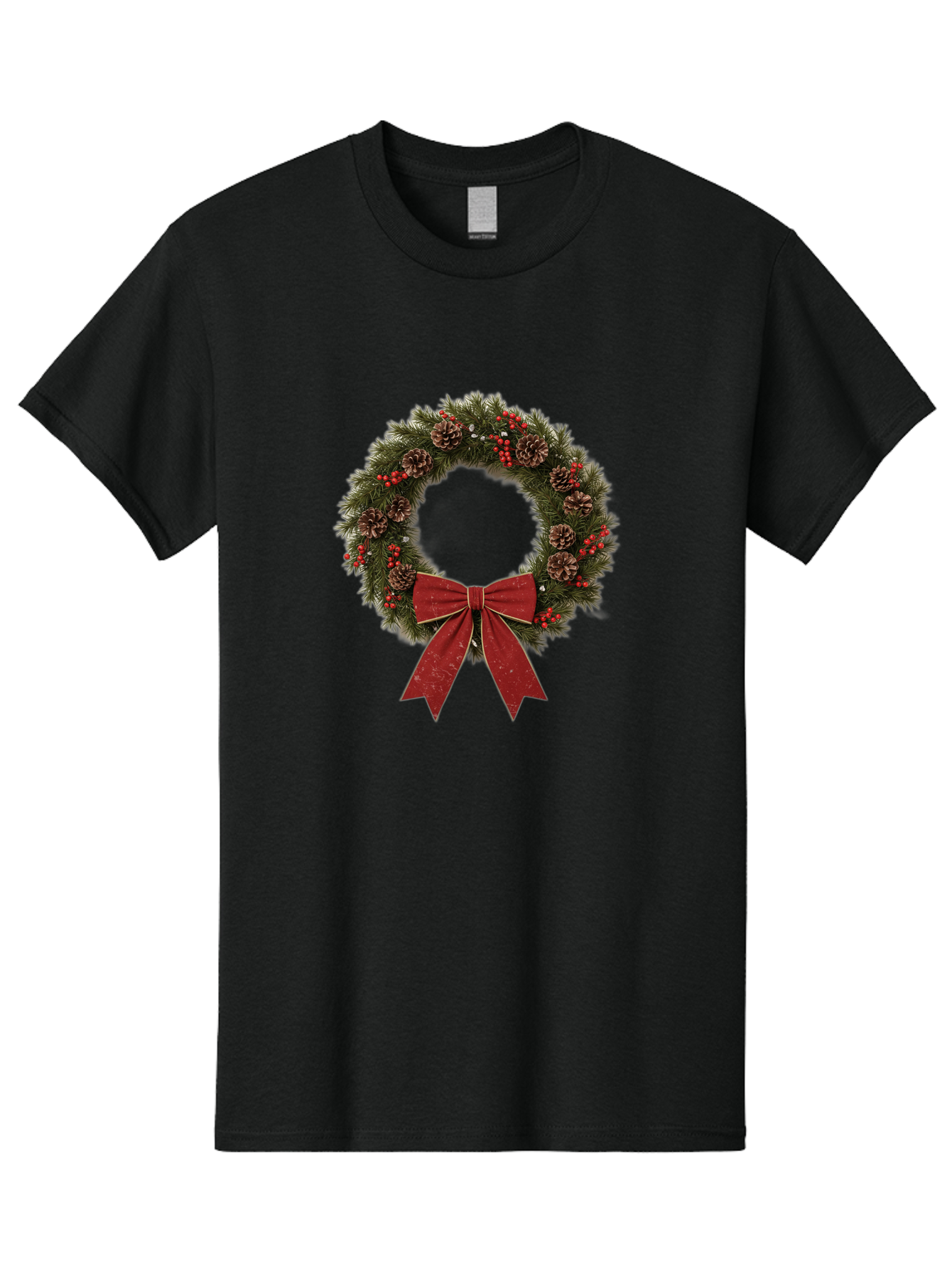 Christmas-Wreath-1 Men'S Graphic Tee, 100% Cotton, Comfortable Casual Summer Wear, Machine Washable, Christmas Wreath, Festive Decoration, Red Bow, Pinecones, Holly Berries, Evergreen Branches, Holiday Decor, Winter Wonderland, Seasonal Decor Bab754