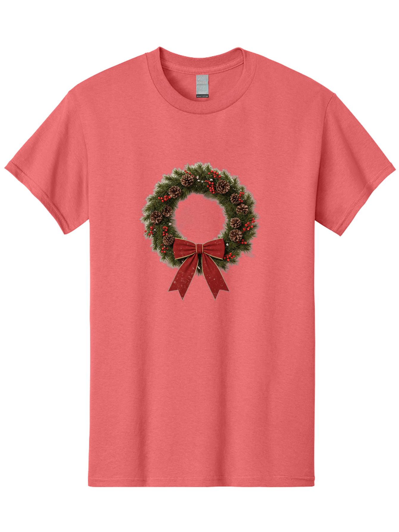Christmas-Wreath-1 Men'S Graphic Tee, 100% Cotton, Comfortable Casual Summer Wear, Machine Washable, Christmas Wreath, Festive Decoration, Red Bow, Pinecones, Holly Berries, Evergreen Branches, Holiday Decor, Winter Wonderland, Seasonal Decor Bab754