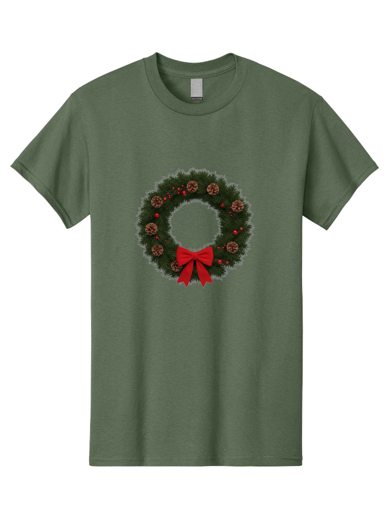 Christmas-Wreath-3 Men'S Graphic Tee, 100% Cotton, Comfortable Casual Summer Wear, Machine Washable, Christmas Wreath With Pinecones, Red Baubles, Red Bow, Festive Decorations, Holiday Decor, Evergreen Branches, Seasonal Theme, Bab756