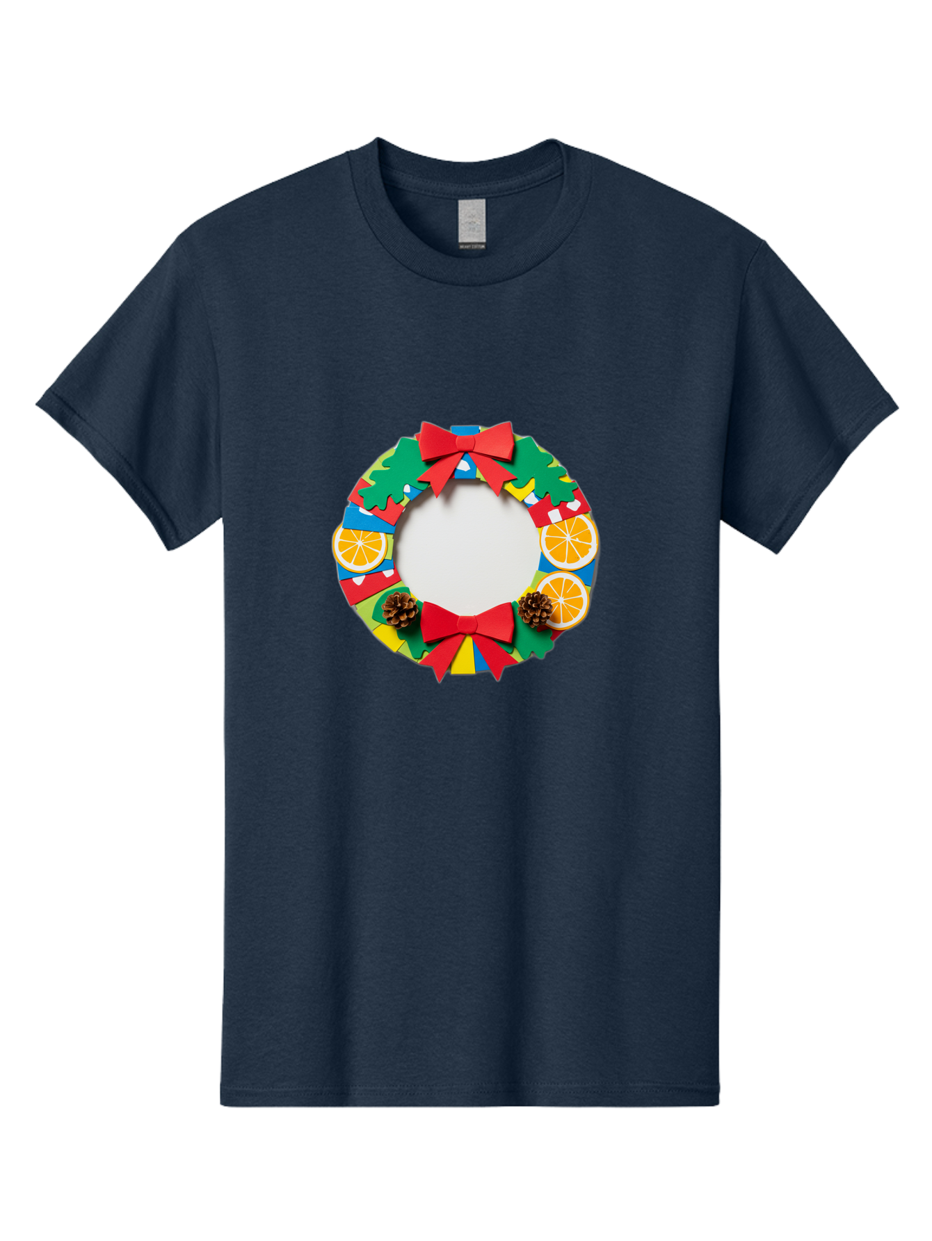 Christmas-Wreath-4 Men'S Graphic Tee, 100% Cotton, Comfortable Casual Summer Wear, Machine Washable, Colorful Christmas Wreath, Festive Decorations, Red Bows, Pine Cones, Orange Slices, Holiday Decor, Seasonal Decor, Christmas Decorations, Bab757