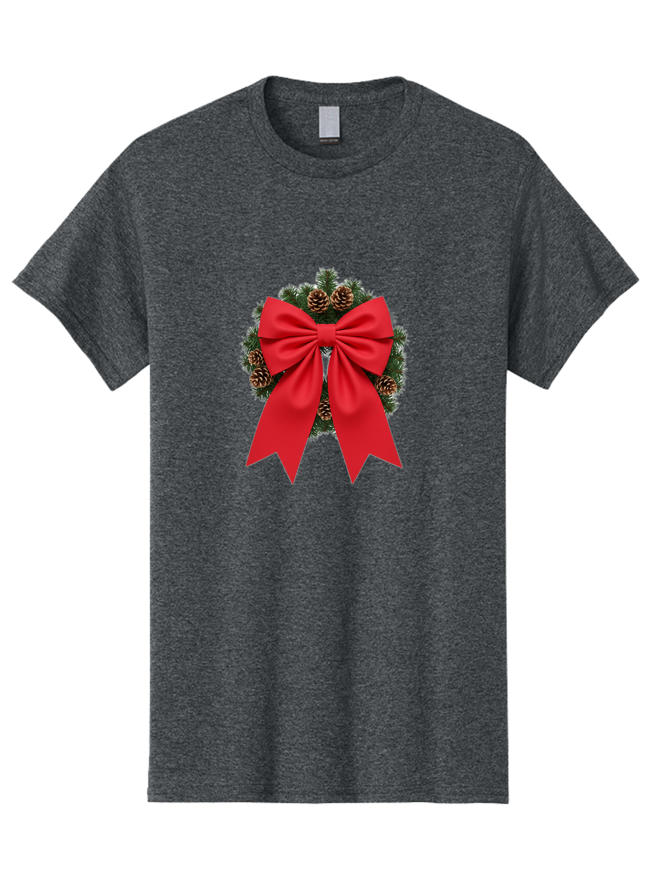 Christmas-Wreath-With-Red-Bow Men'S Graphic Tee, 100% Cotton, Comfortable Casual Summer Wear, Machine Washable, Pinecone Wreath, Christmas Decoration, Red Bow, Festive, Holiday Decor, Evergreen Branches, Satin Ribbon, Seasonal Decor, Bab758
