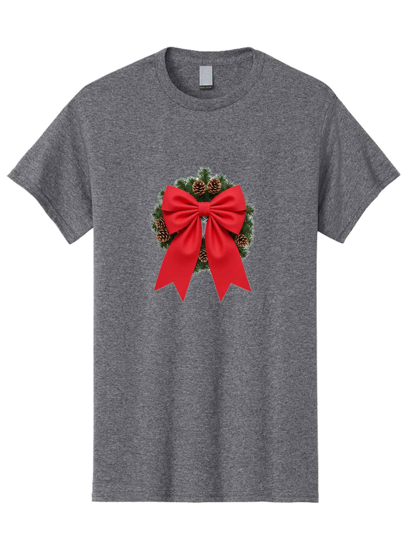 Christmas-Wreath-With-Red-Bow Men'S Graphic Tee, 100% Cotton, Comfortable Casual Summer Wear, Machine Washable, Pinecone Wreath, Christmas Decoration, Red Bow, Festive, Holiday Decor, Evergreen Branches, Satin Ribbon, Seasonal Decor, Bab758