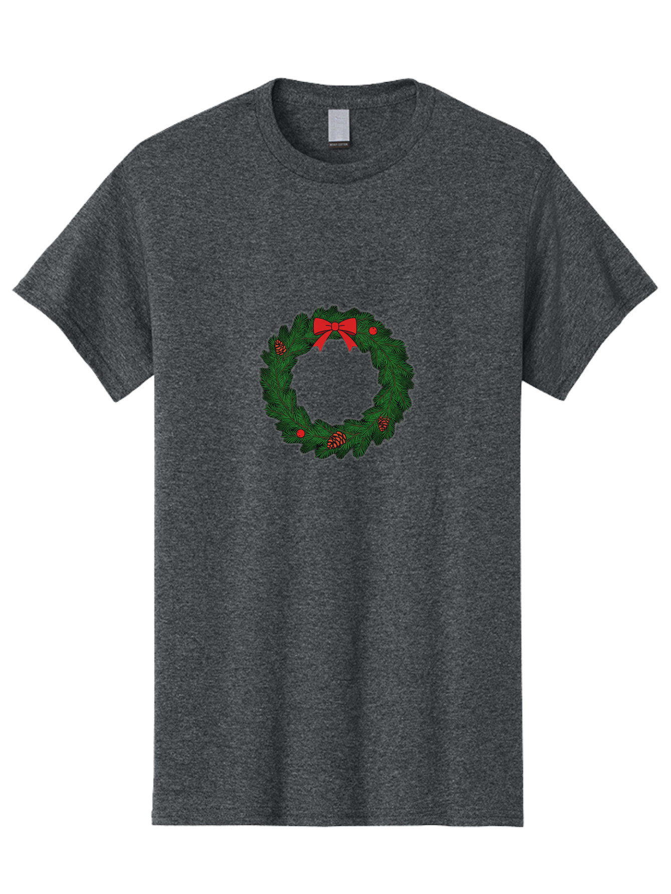 Christmas-Wreath Men'S Graphic Tee, 100% Cotton, Comfortable Casual Summer Wear, Machine Washable, Christmas Wreath, Evergreen Branches, Red Bow, Pinecones, Red Ornaments, Festive Decoration, Holiday Decor, Seasonal Design, Christmas Theme Bab759