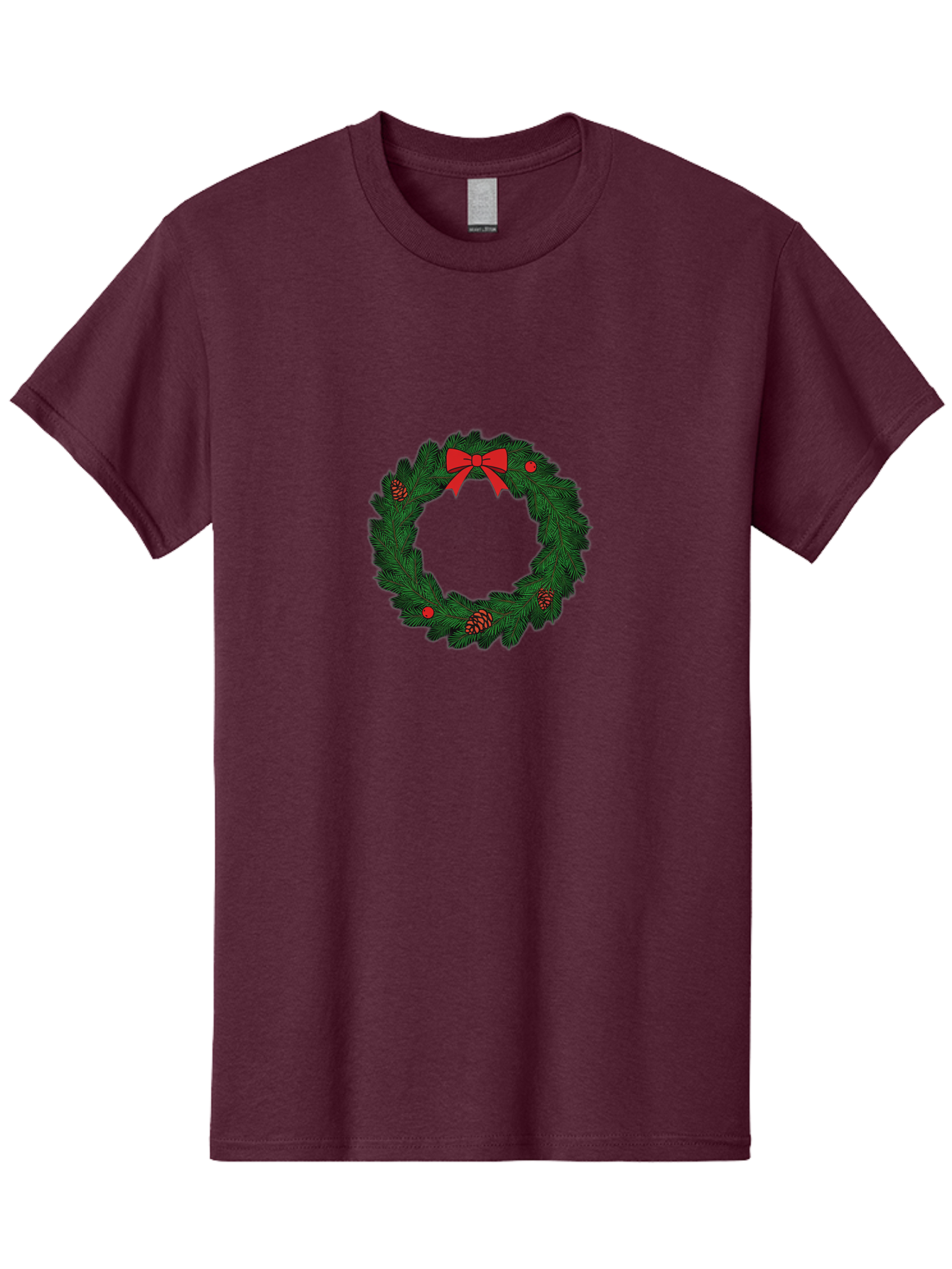 Christmas-Wreath Men'S Graphic Tee, 100% Cotton, Comfortable Casual Summer Wear, Machine Washable, Christmas Wreath, Evergreen Branches, Red Bow, Pinecones, Red Ornaments, Festive Decoration, Holiday Decor, Seasonal Design, Christmas Theme Bab759