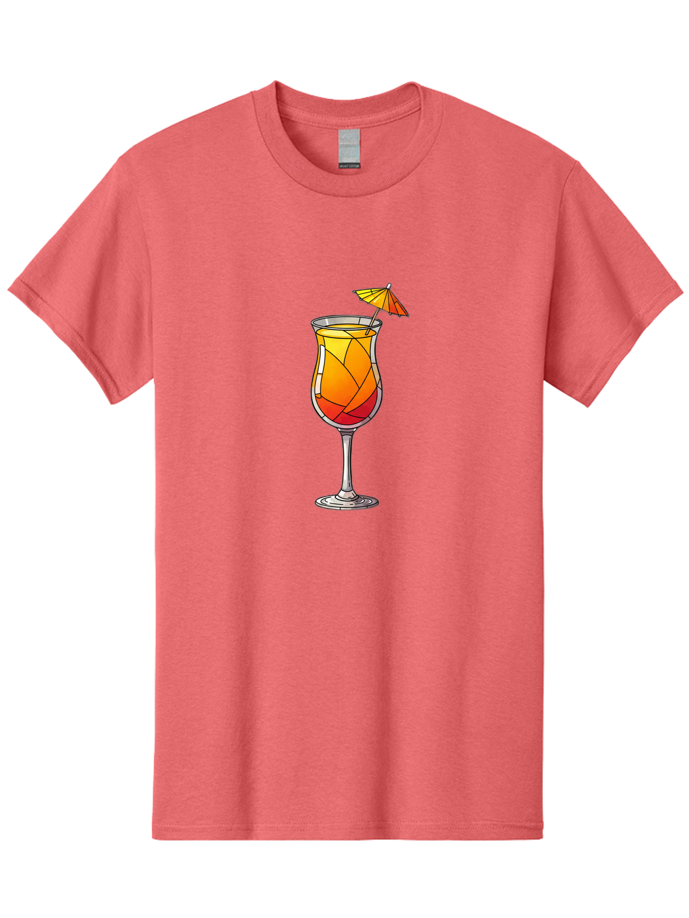 Cocktail-1 Men'S Graphic Tee, 100% Cotton, Comfortable Casual Summer Wear, Machine Washable, Tequila Sunrise Cocktail, Layered Drink, Orange And Red Hues, Umbrella Decoration, Stained Glass Effect, Glassware, Refreshing Beverages, Bab761