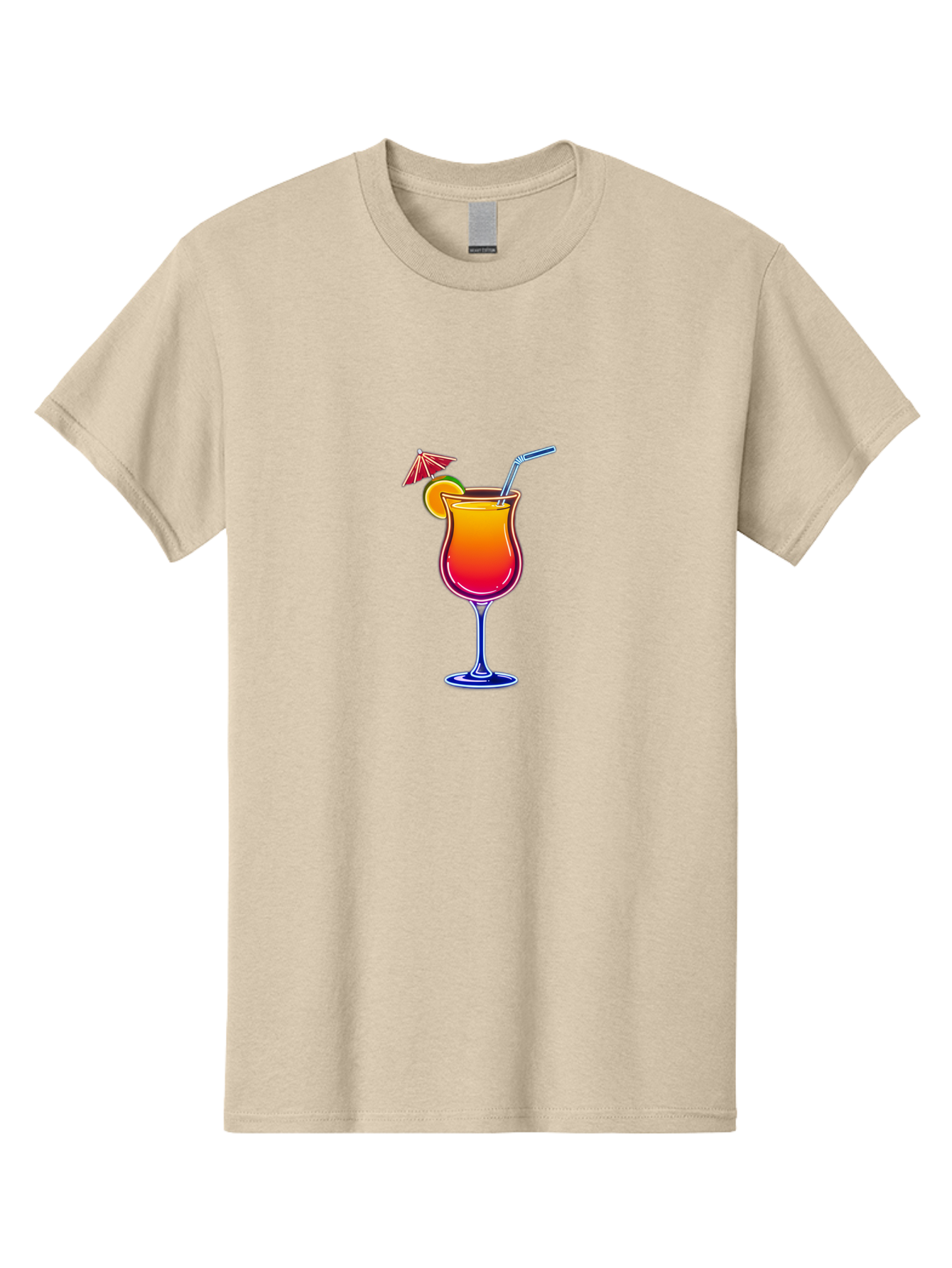 Cocktail-Glass-1 Men'S Graphic Tee, 100% Cotton, Comfortable Casual Summer Wear, Machine Washable, Colorful Cocktail, Gradient Drink, Wine Glass, Orange Slice Garnish, Straw, Umbrella, Vibrant Colors, Refreshing Beverage, Summer Drink, Bab763