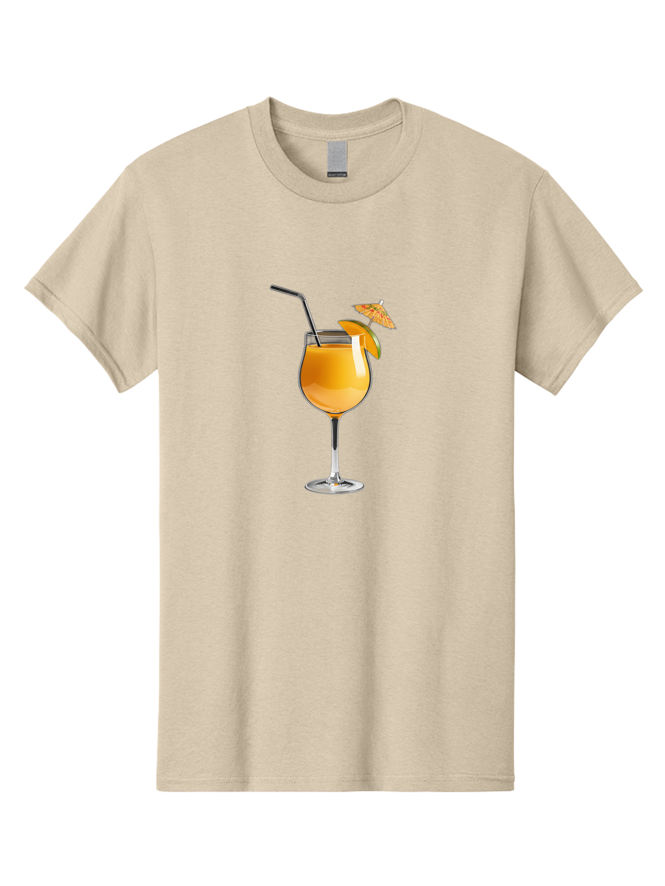 Cocktail-Glass Men'S Graphic Tee, 100% Cotton, Comfortable Casual Summer Wear, Machine Washable, Orange Cocktail, Refreshing Drink, Summer Beverage, Citrus Flavor, Tall Glass, Elegant Stemware, Metal Straw, Paper Umbrella, Orange Slice, Bab764