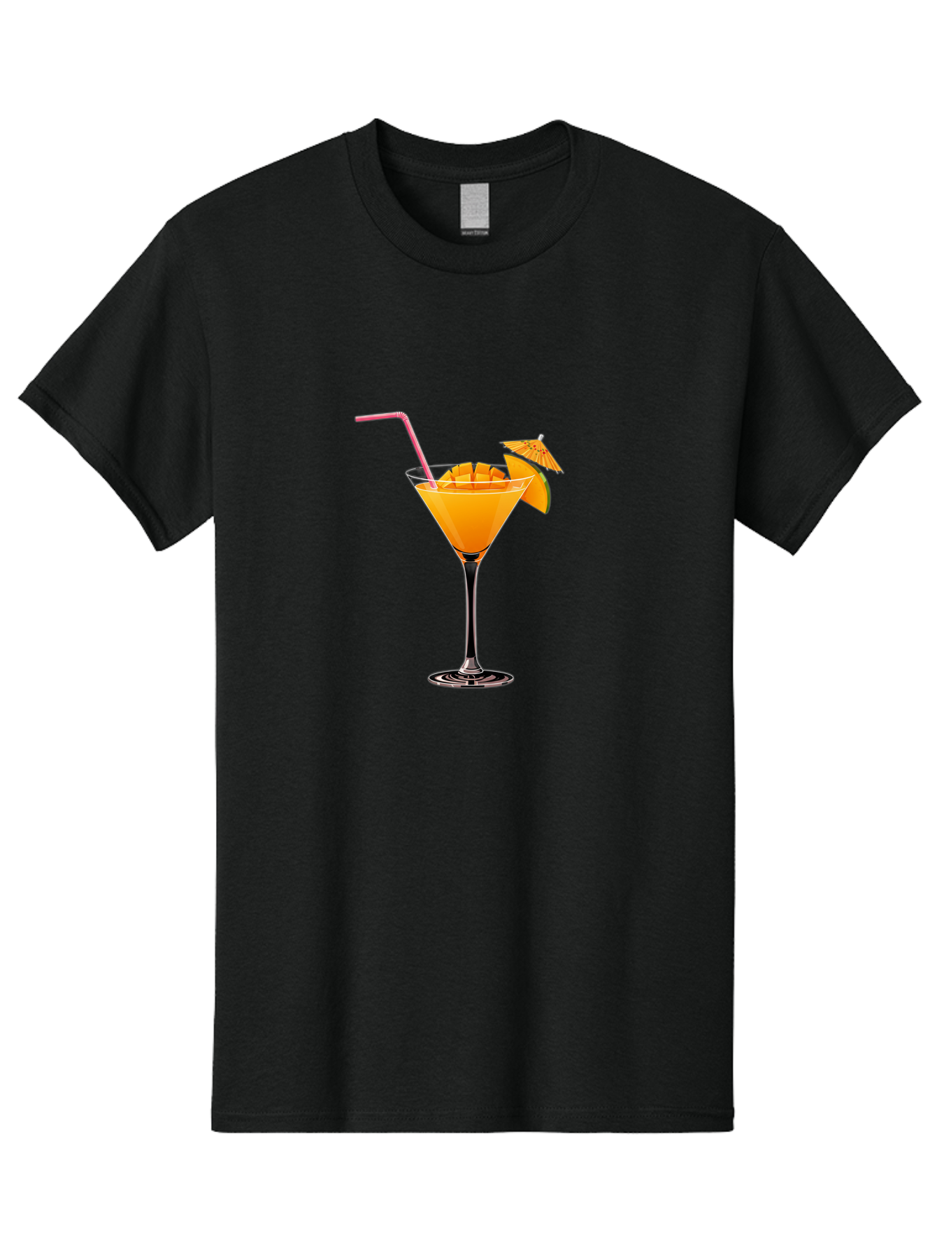Cocktail-With-Umbrella Men'S Graphic Tee, 100% Cotton, Comfortable Casual Summer Wear, Machine Washable, Martini Glass, Orange Cocktail, Straw, Umbrella, Orange Slice, Summer Drink, Refreshing Beverage, Citrus Flavor, Cocktail Hour, Happy Hour Bab765