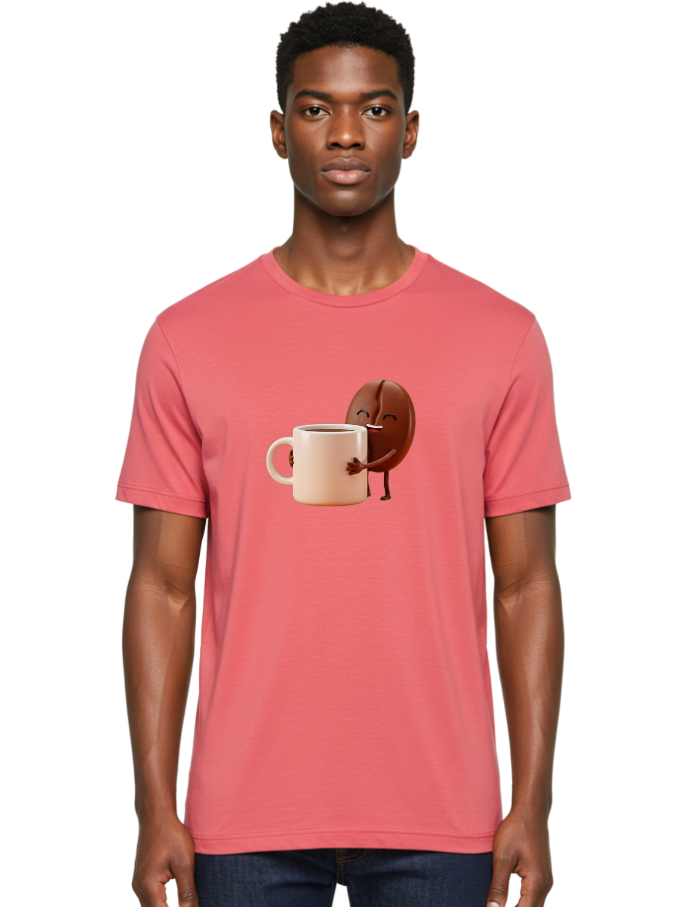 Coffee-Bean-Character-1 Men'S Graphic Tee, 100% Cotton, Comfortable Casual Summer Wear, Machine Washable, Cartoon Coffee Bean, Happy Character, Coffee Mug, Coffee Lover, Morning Pick-Me-Up, Caffeine Fix, Coffee Culture, Funny Illustration, Bab773