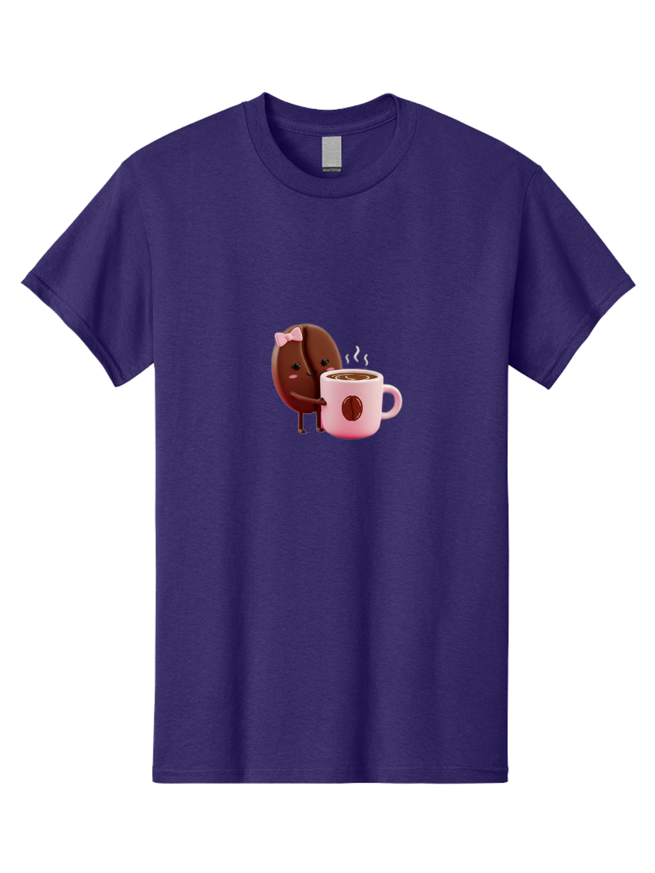Coffee-Bean-Character-3 Men'S Graphic Tee, 100% Cotton, Comfortable Casual Summer Wear, Machine Washable, Cartoon Coffee Bean, Pink Bow, Coffee Mug, Hot Coffee, Adorable Character, Steaming Coffee, Coffee Lover, Cute Illustration, Bab775