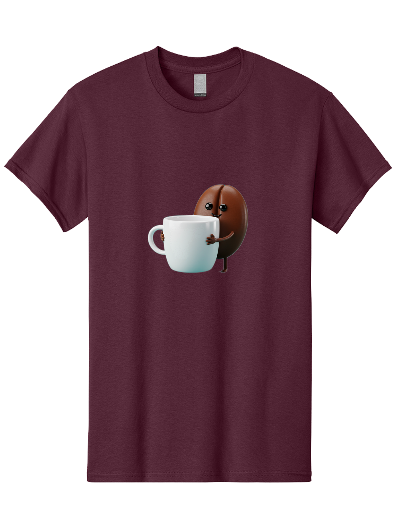 Coffee-Bean-Character Men'S Graphic Tee, 100% Cotton, Comfortable Casual Summer Wear, Machine Washable, Cartoon Coffee Bean, Holding Coffee Mug, Happy Face, Cute Character, Coffee Lover, Morning Pick-Me-Up, Coffee Culture, Fun Design, Bab777