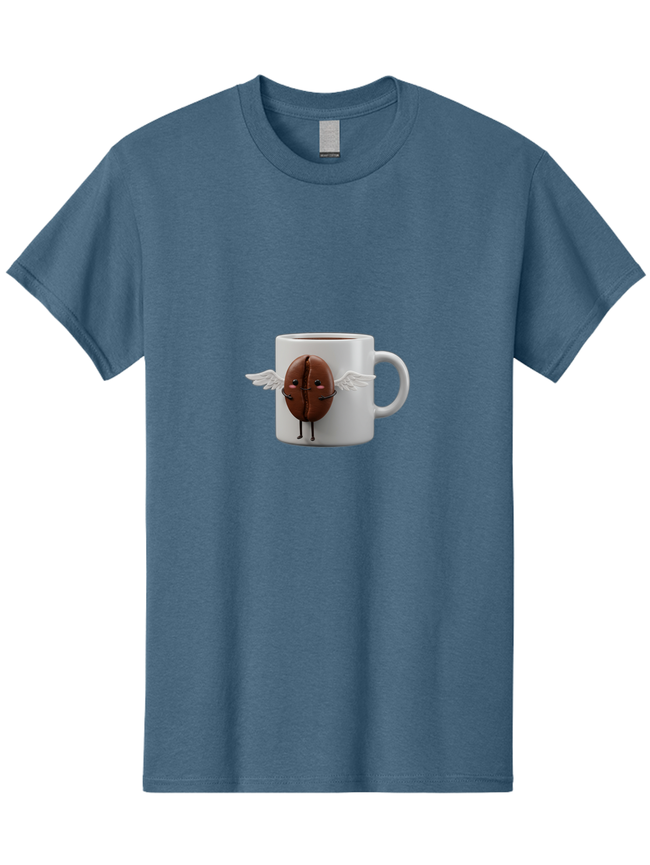 Coffee-Bean-Mug Men'S Graphic Tee, 100% Cotton, Comfortable Casual Summer Wear, Machine Washable, Coffee Mug, Funny Design, Cartoon Coffee Bean, White Wings, Adorable Face, Morning Coffee, Coffee Lover, Coffee Culture, Quirky Accessories Bab780